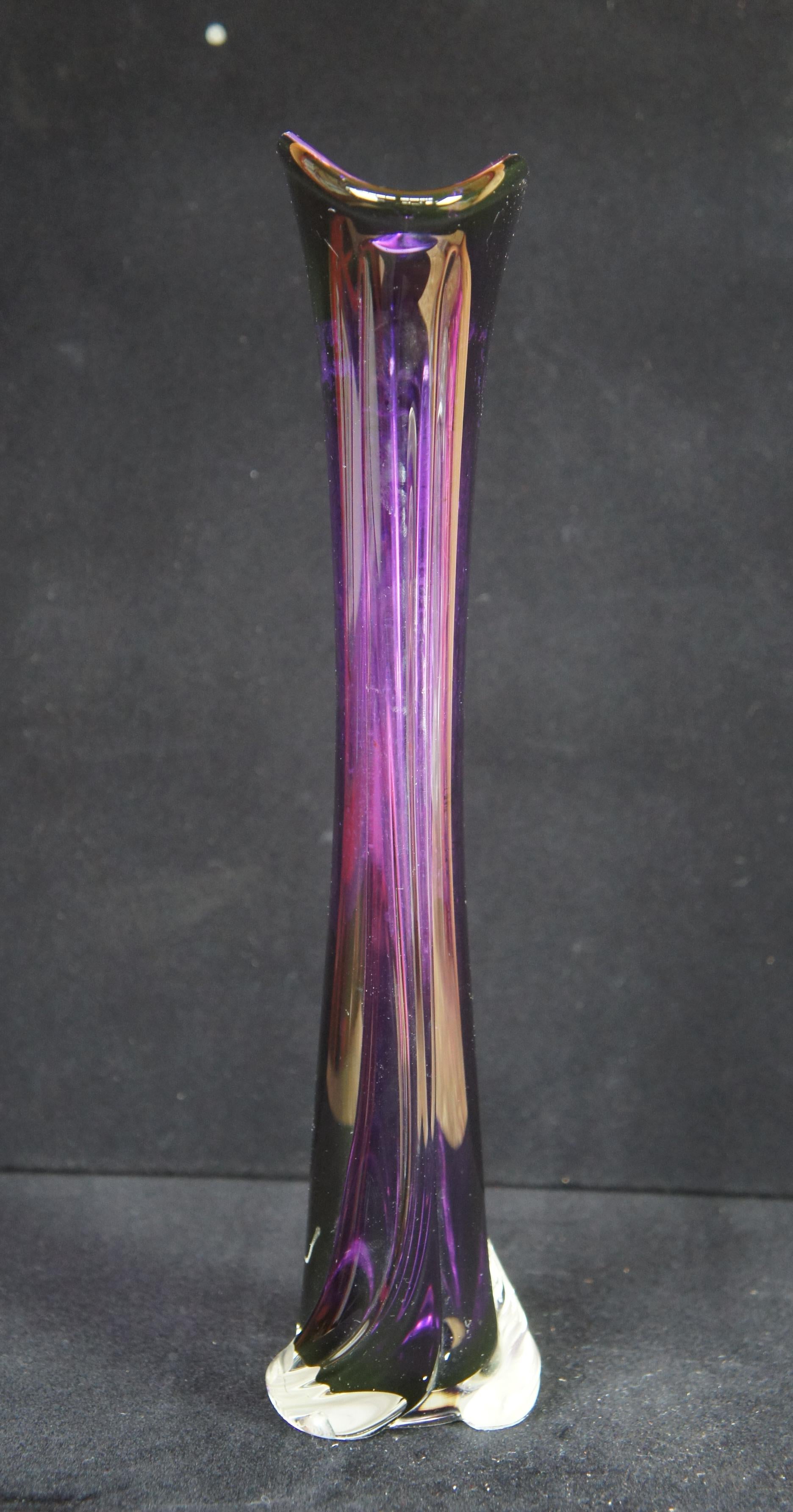1998 Matthew Buechner Purple Thames Tulip Hand Blown Art Glass Fan Flower Vase 2