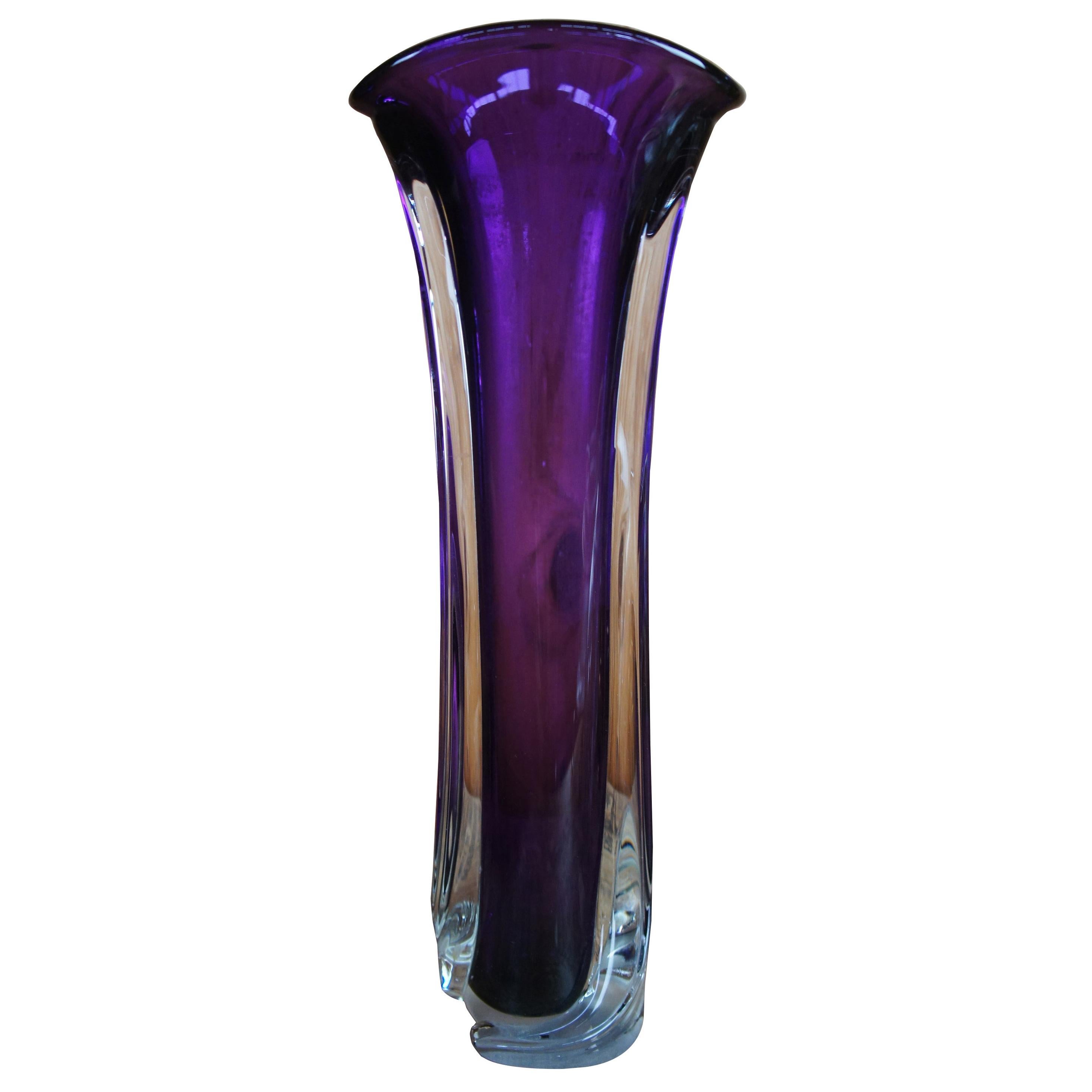1998 Matthew Buechner Purple Thames Tulip Hand Blown Art Glass Fan Flower Vase