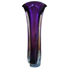 Vintage 1998 Matthew Buechner Purple Thames Tulip Hand Blown Art Glass Fan Flower Vase