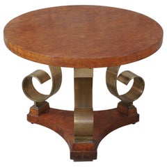 Table martini ronde en laiton à volutes en ronce d'olivier de style néoclassique italien, Gueridon MCM