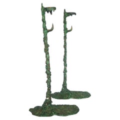 1998 Oscar Tusquets Blanca Driade Surrealistic Design Bronze 2 Candleholders