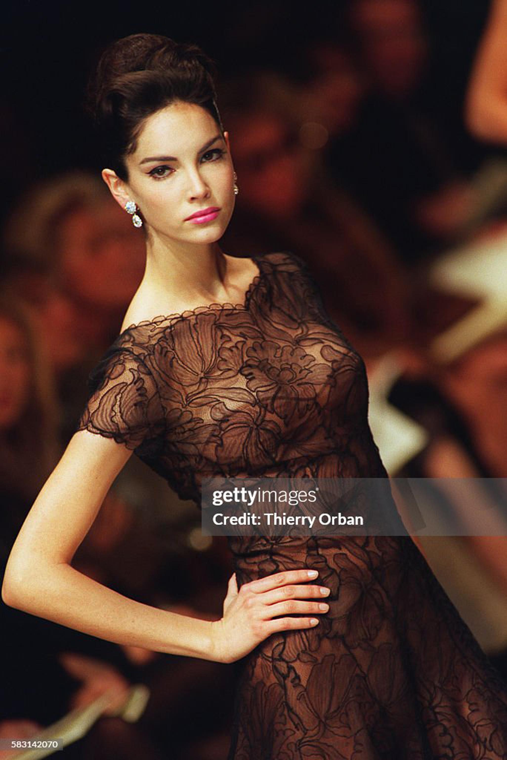 Truly breathtaking and incredibly rare Pierre Balmain haute couture runway gown from when Oscar de la Renta was head designer. The House of Balmain always creates a very sculptural quality which is allied with a ladylike essence. This sheer illusion