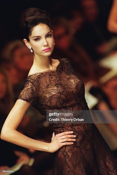 1998 Pierre Balmain Haute Couture Sheer Illusion Appliqué Black Net-Lace Gown