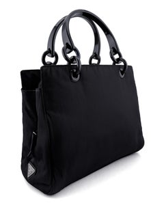 1998 Prada Black Tessuto Plastic Links Top Handle Bag
