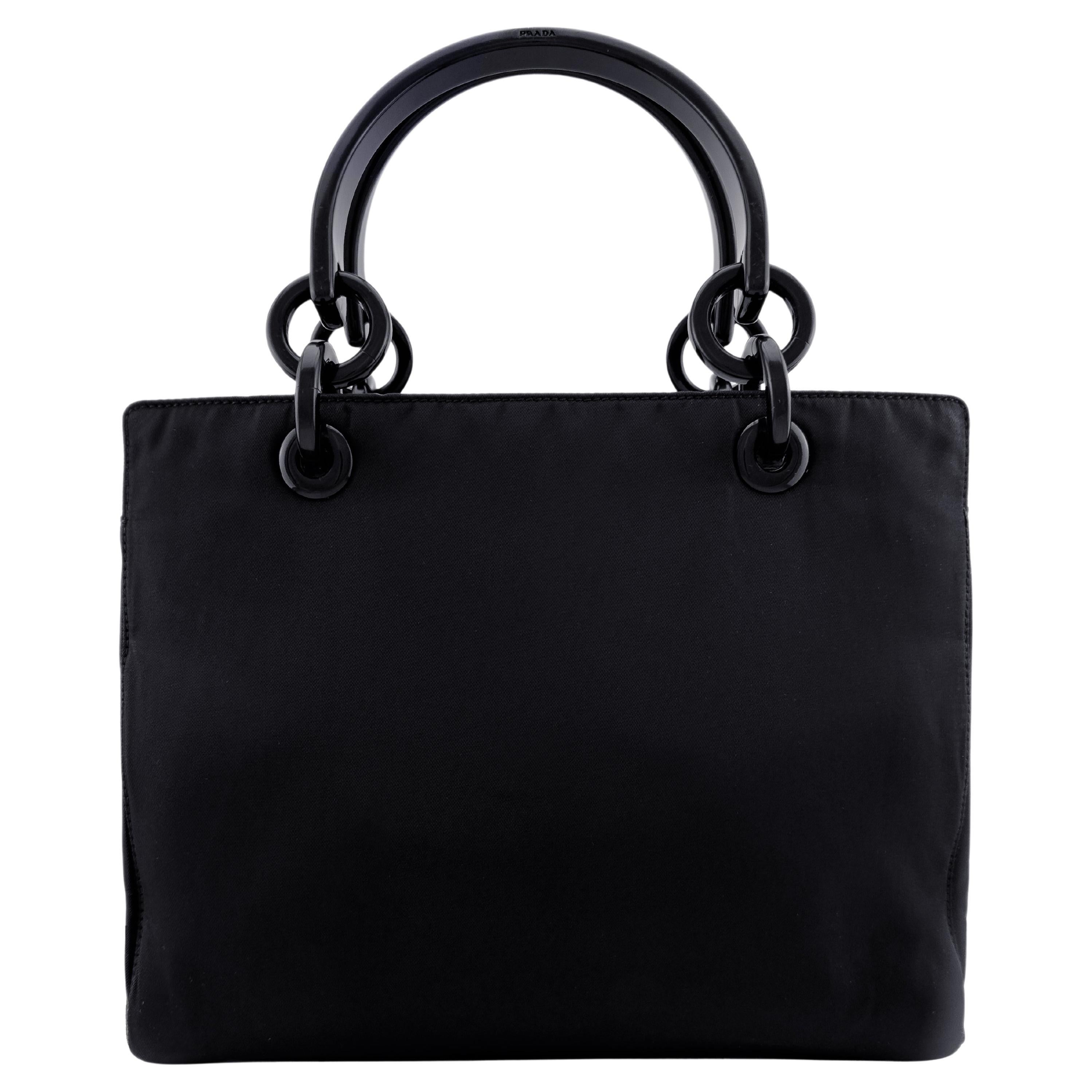 1998 Prada Schwarz Tessuto Kunststoff Links Top Handle Bag mit Griff oben im Angebot