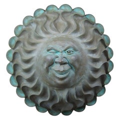 1998 R. Vandamme Ceramic Figural Moon Sun Face Wall Hanging Sunburst Sculpture 
