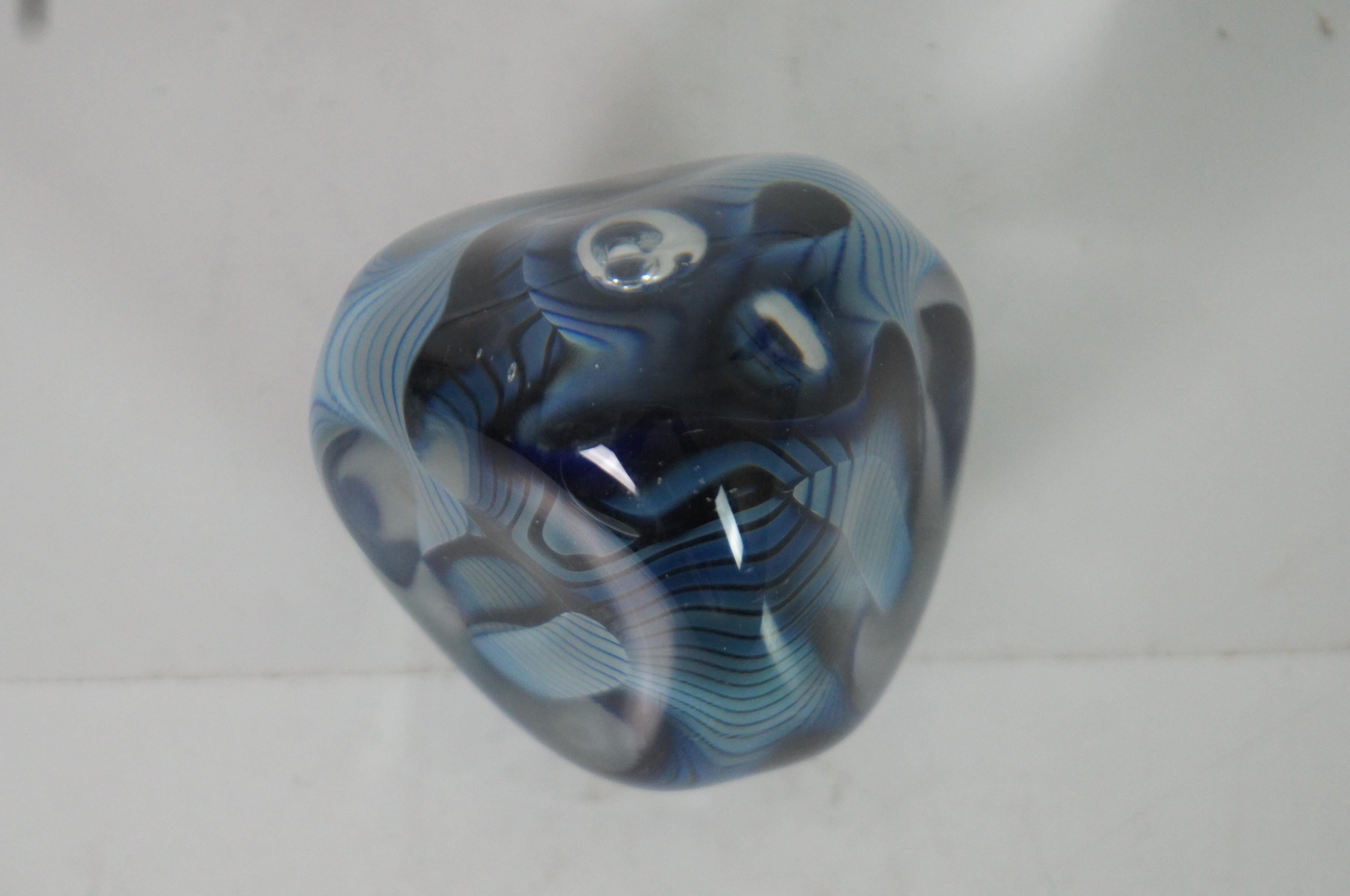 Modern 1998 Robert Eickholt Studio Art Glass Paperweight Abstract Blue Stripe