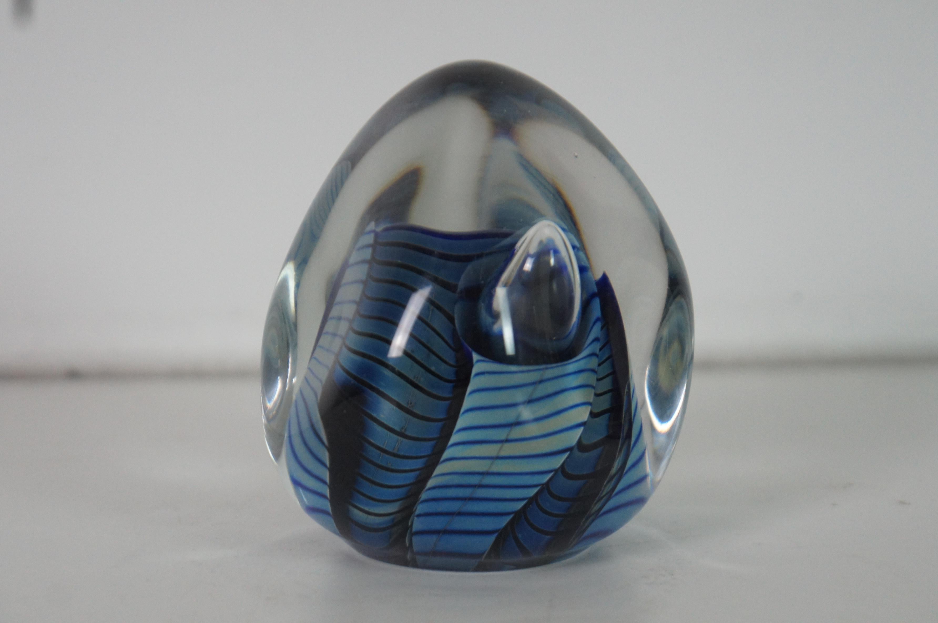 1998 Robert Eickholt Studio Art Glass Paperweight Abstract Blue Stripe 1