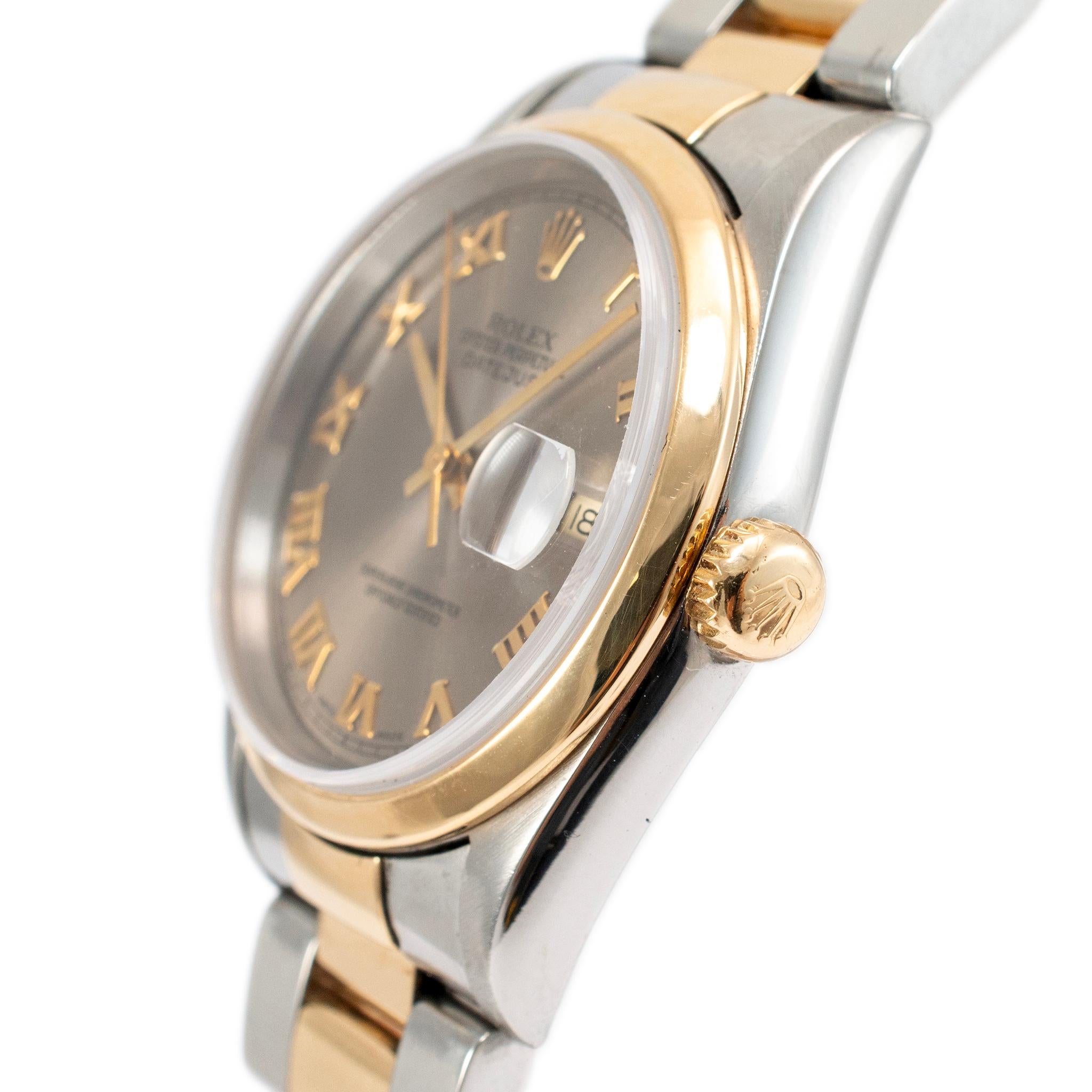 1998 Rolex Datejust 36MM 16203 Brown Oyster Yellow Gold Stainless Steel Watch In Excellent Condition In Houston, TX