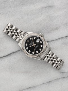 1998 Rolex Datejust Lady 69174 Steel & White Gold Black Diamond Dial Automatic