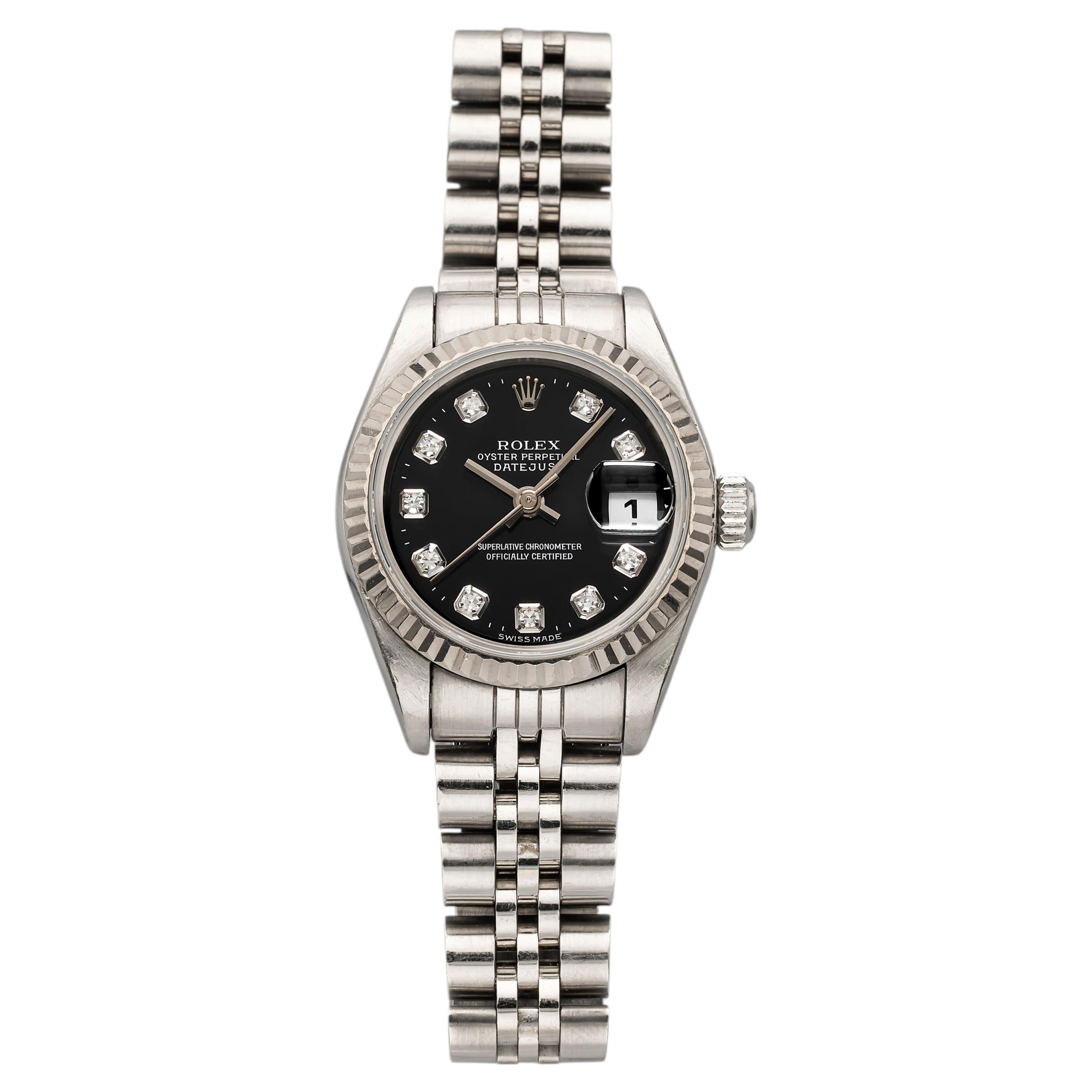 1998 Rolex Datejust Lady 69174 Steel & White Gold Black Diamond Dial Automatic
