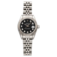 1998 Rolex Datejust Lady 69174 Steel & White Gold Black Diamond Dial Automatic