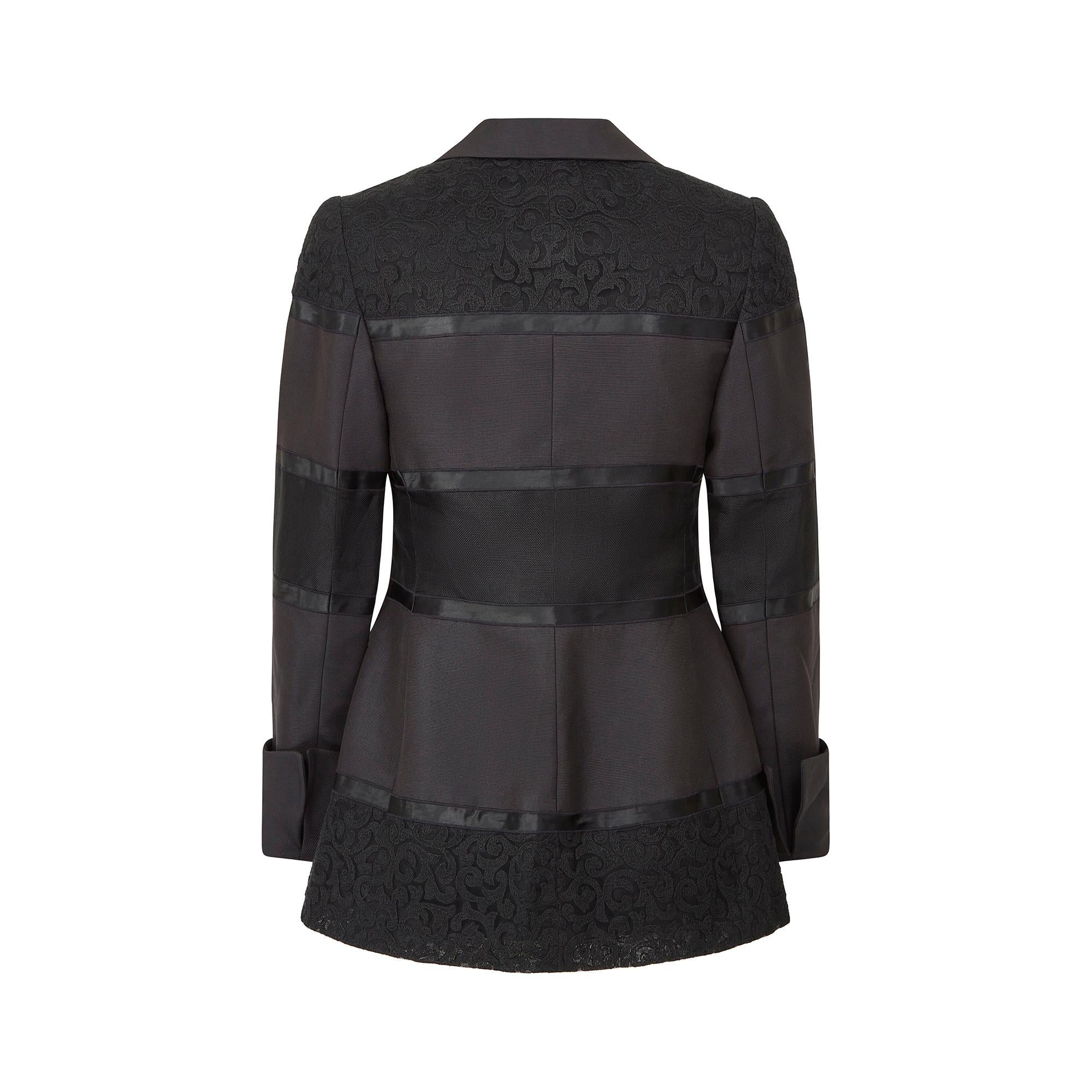 Women's 1998 Runway Jacques Fath Black Silk Lacework Jacket For Sale