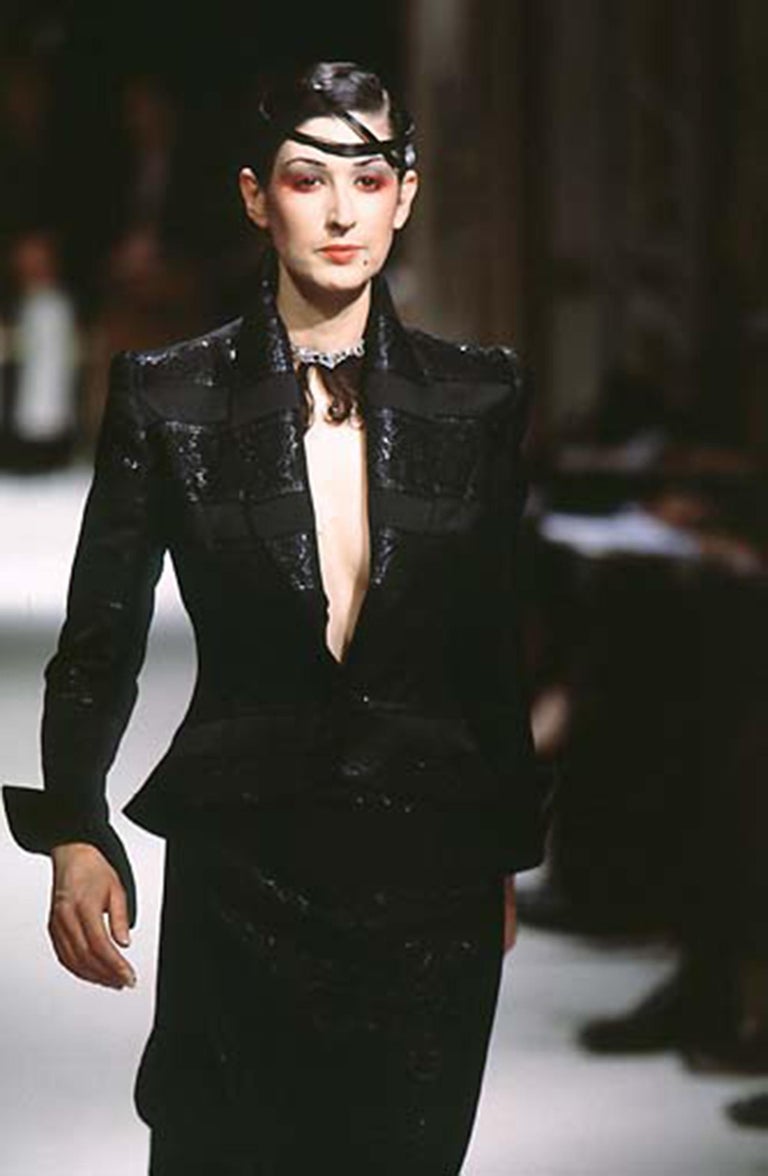 1998 Runway Jacques Fath Black Silk Lacework Jacket For Sale 2