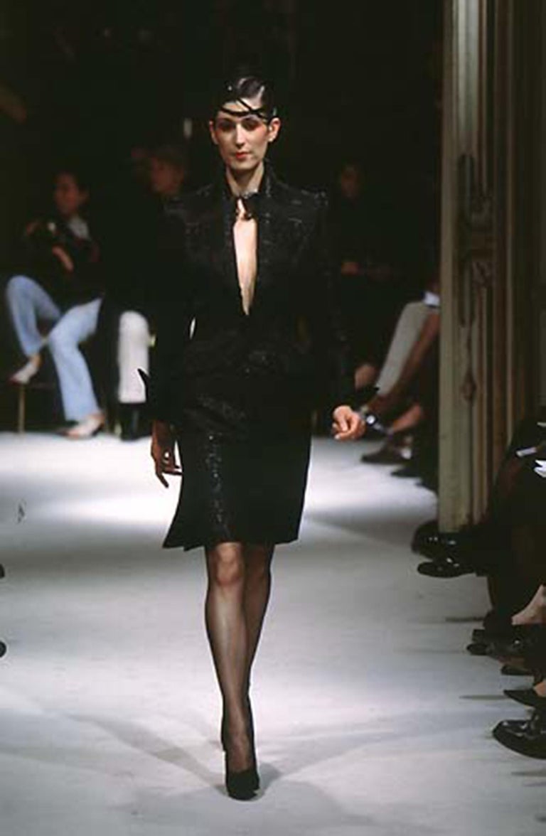 1998 Runway Jacques Fath Black Silk Lacework Jacket For Sale 3