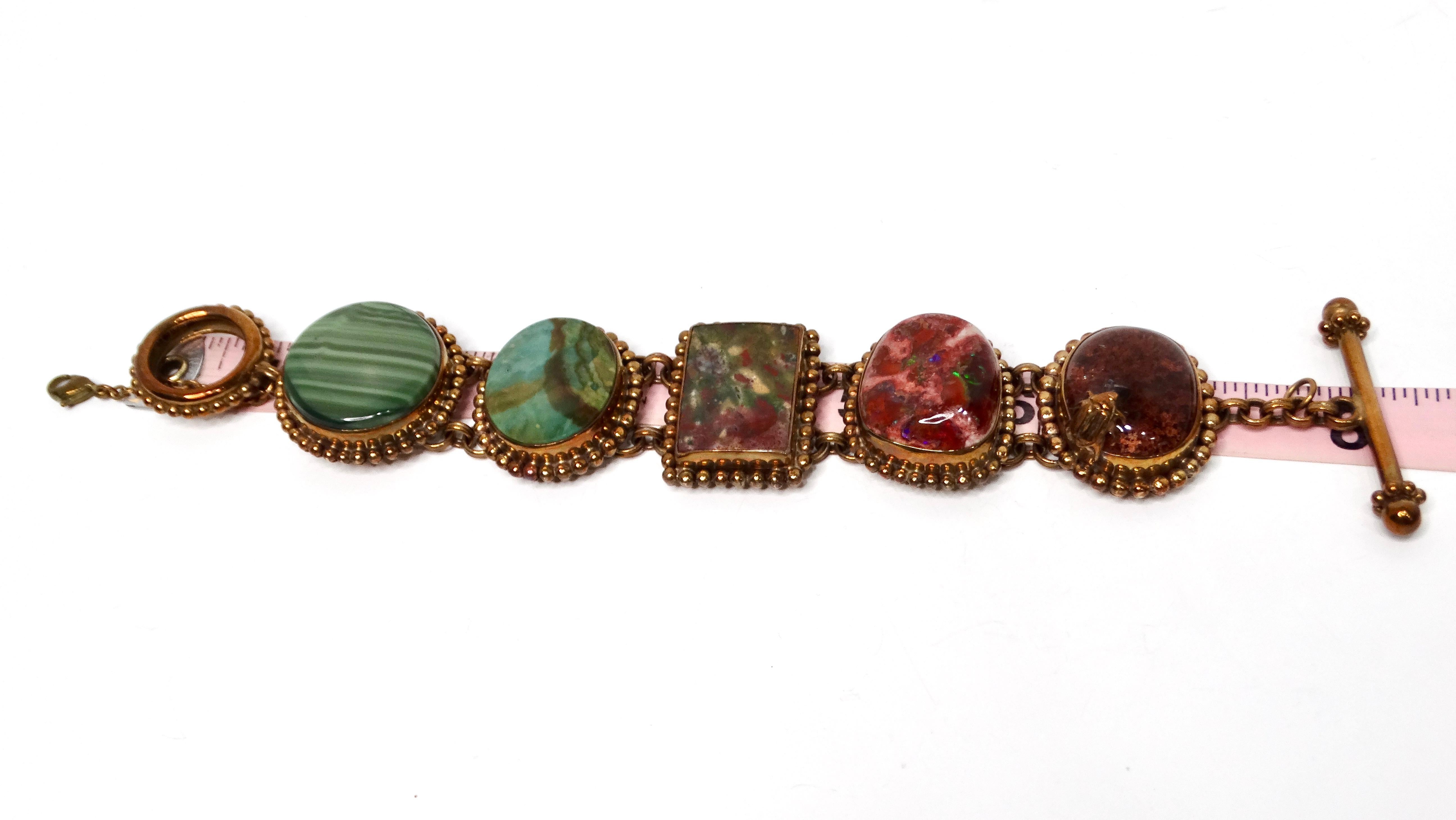 1998 Stephen Dweck Natural Gemstone Brass & Sterling Silver Toggle Bracelet For Sale 6