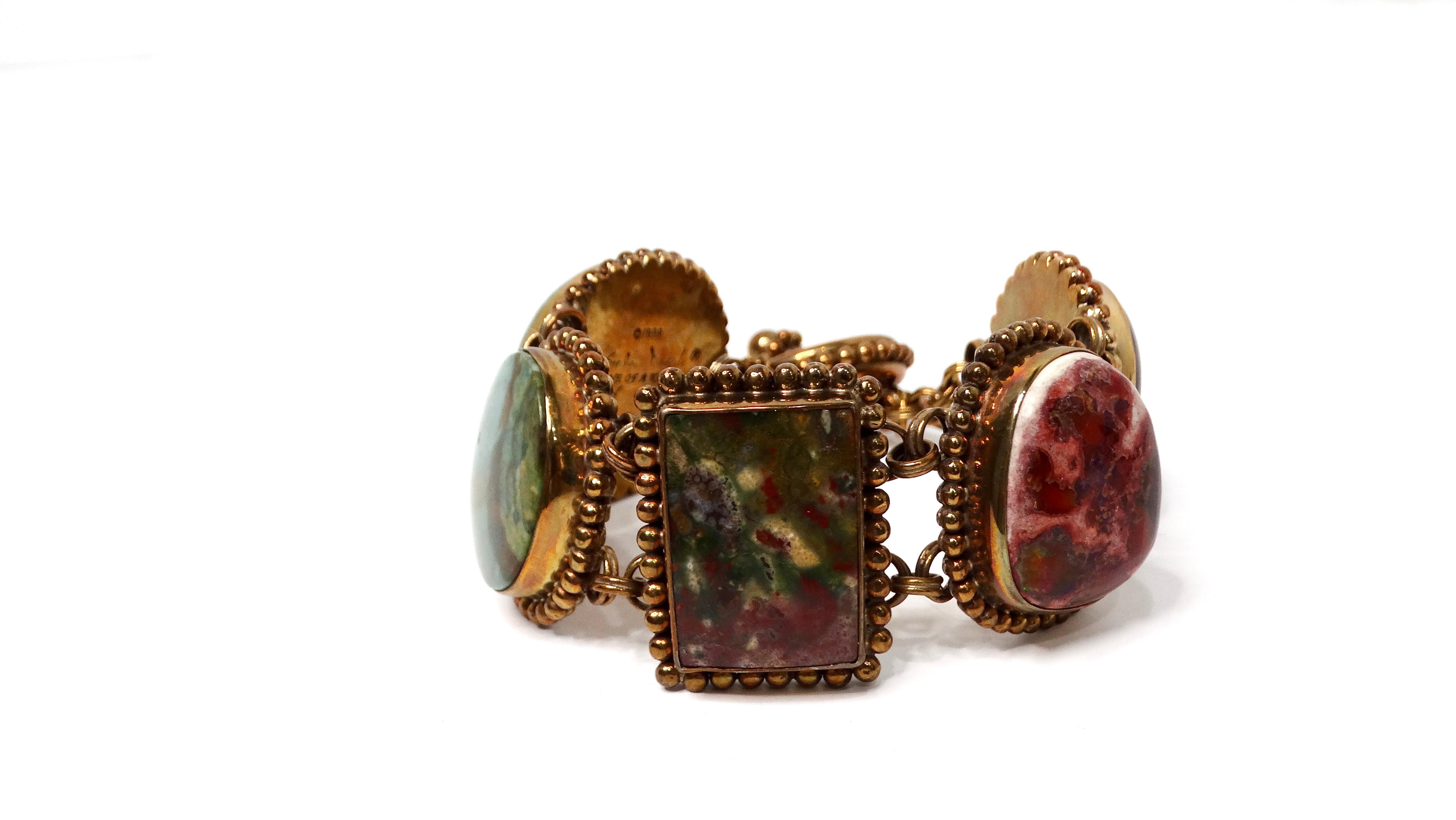 1998 Stephen Dweck Natural Gemstone Brass & Sterling Silver Toggle Bracelet In Fair Condition For Sale In Scottsdale, AZ