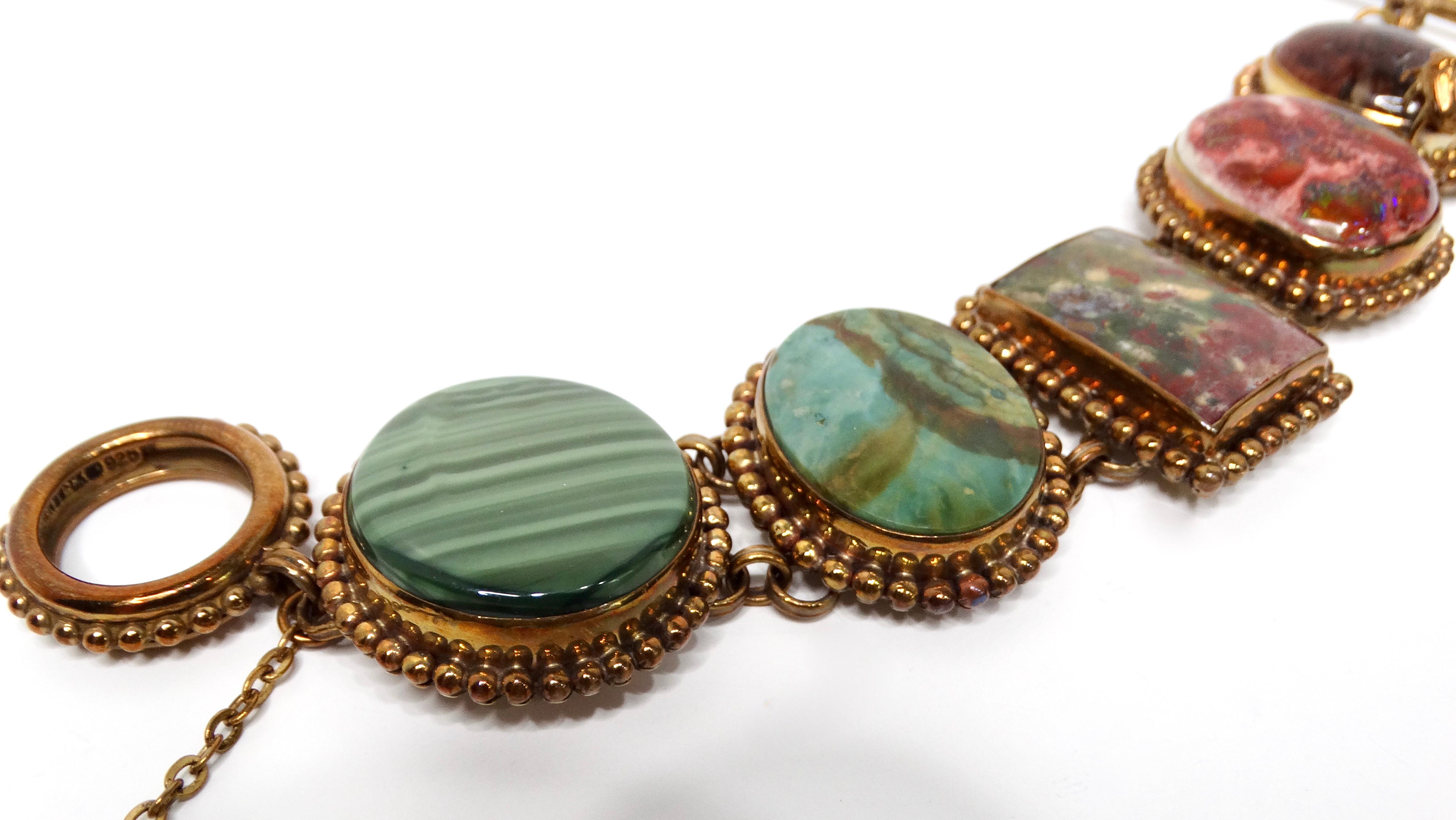 Women's 1998 Stephen Dweck Natural Gemstone Brass & Sterling Silver Toggle Bracelet For Sale