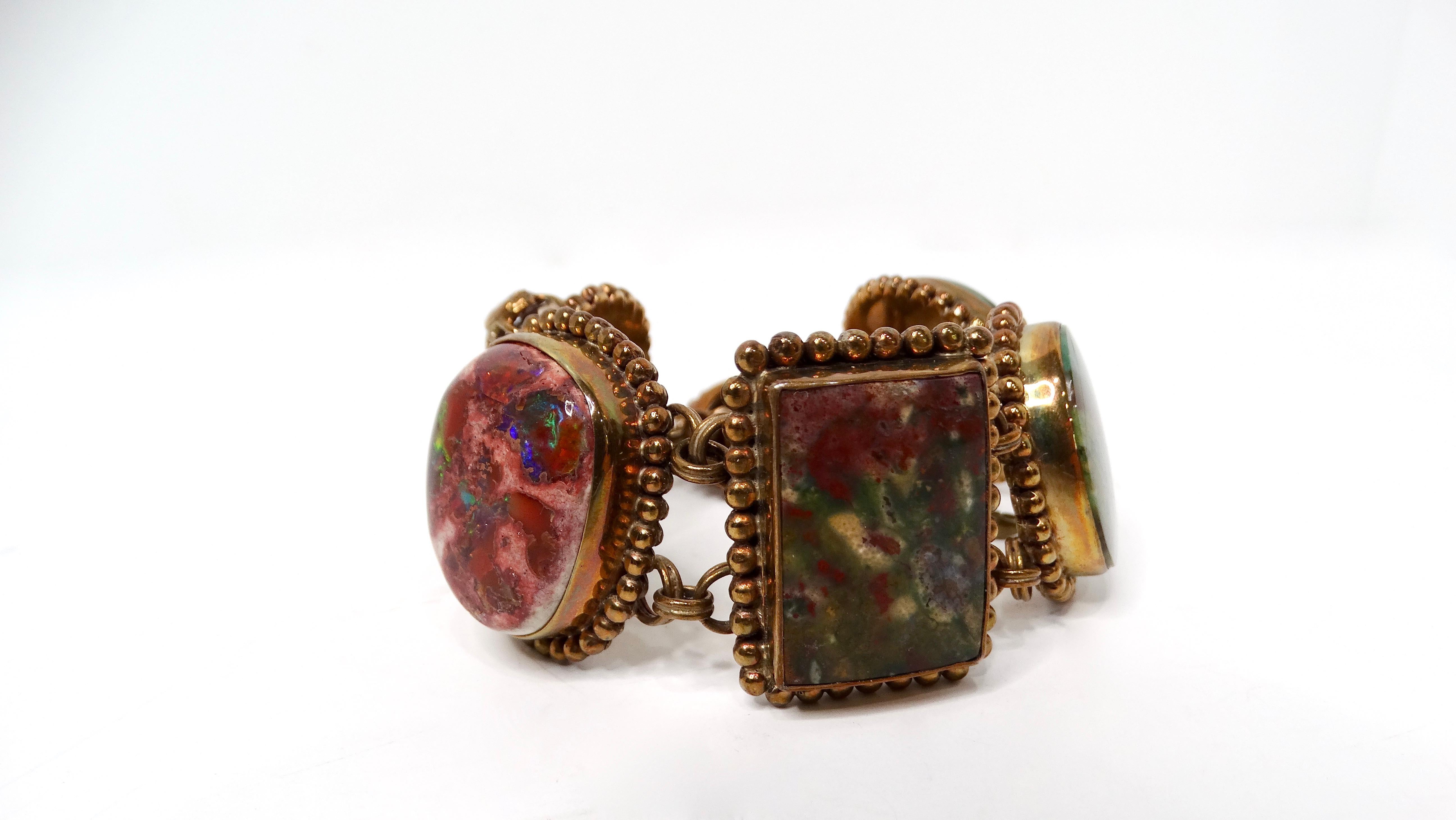 1998 Stephen Dweck Natural Gemstone Brass & Sterling Silver Toggle Bracelet For Sale 1