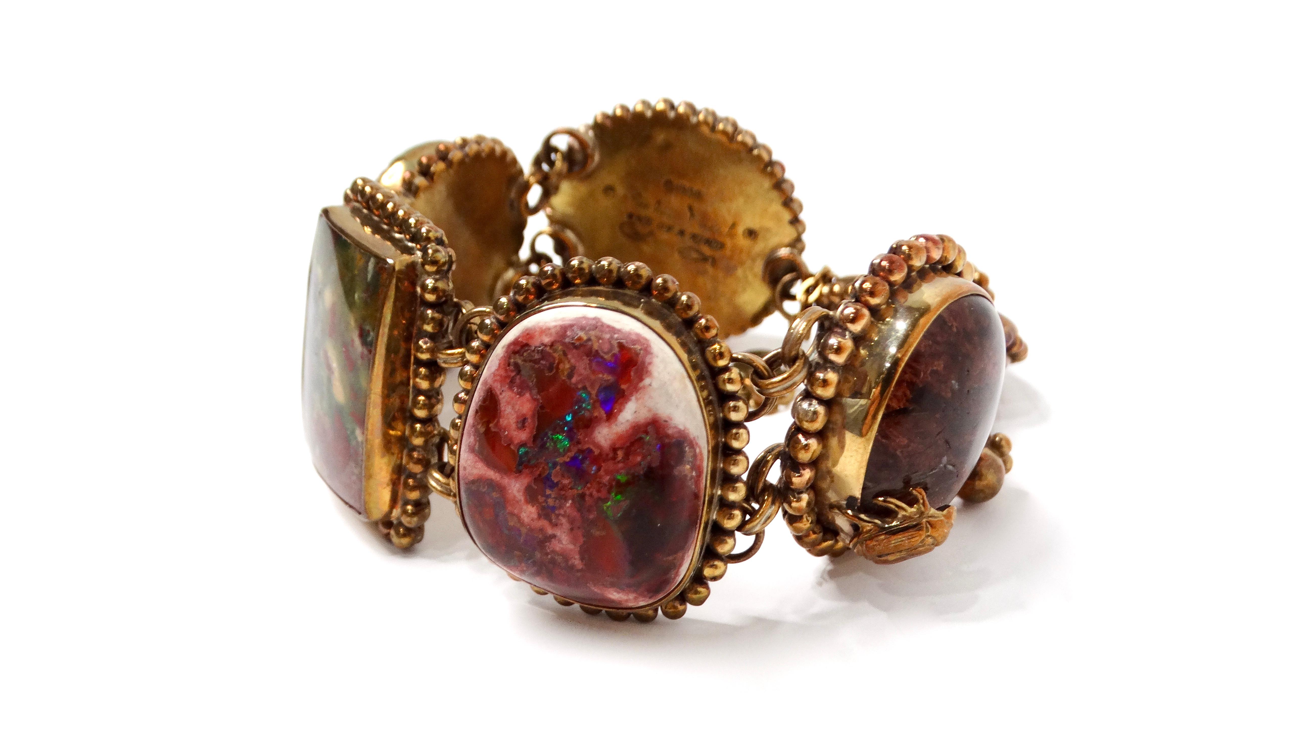 1998 Stephen Dweck Natural Gemstone Brass & Sterling Silver Toggle Bracelet For Sale 2