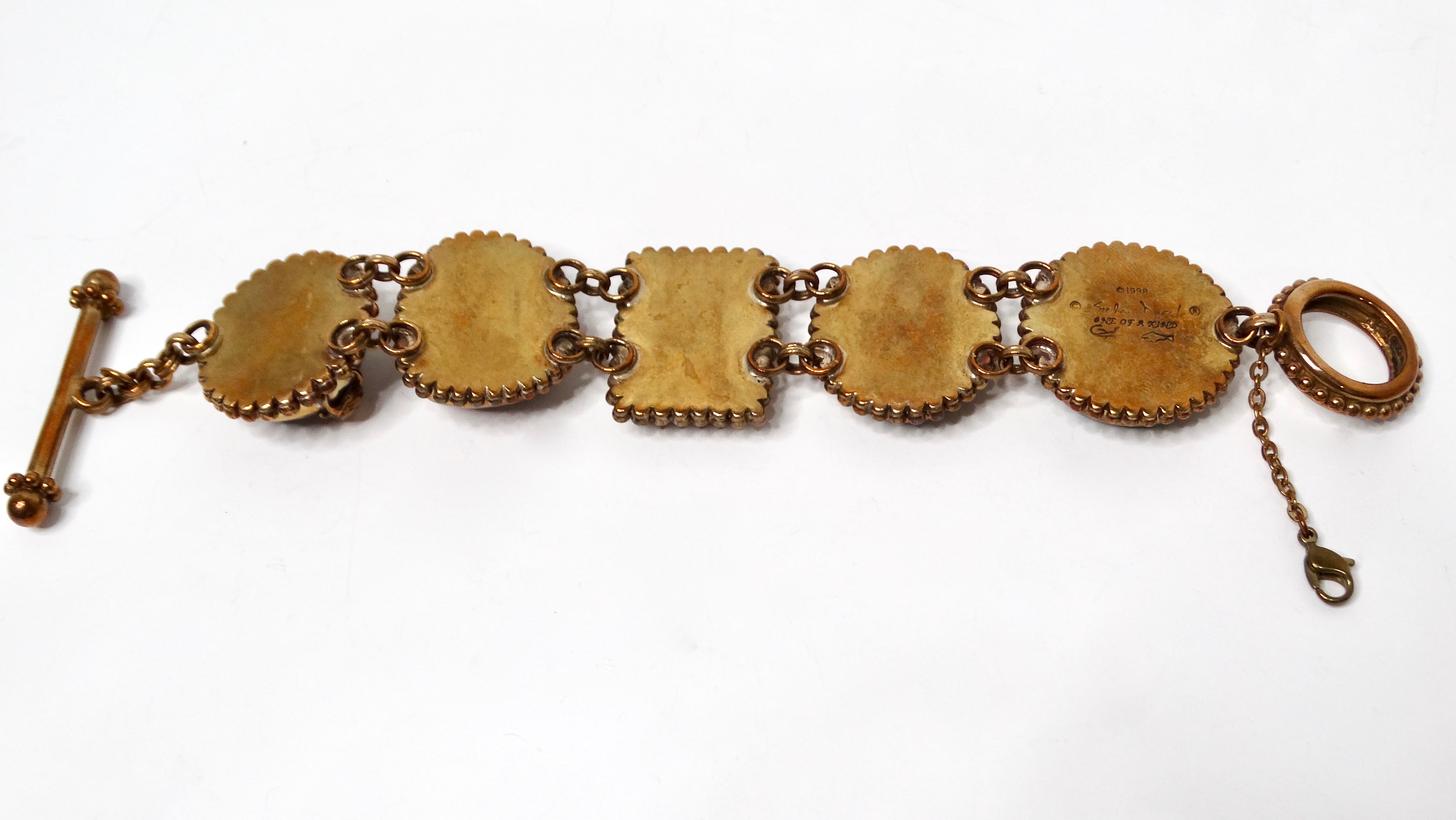 1998 Stephen Dweck Natural Gemstone Brass & Sterling Silver Toggle Bracelet For Sale 3
