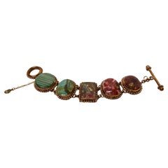 1998 Stephen Dweck Natural Gemstone Brass & Sterling Silver Toggle Bracelet