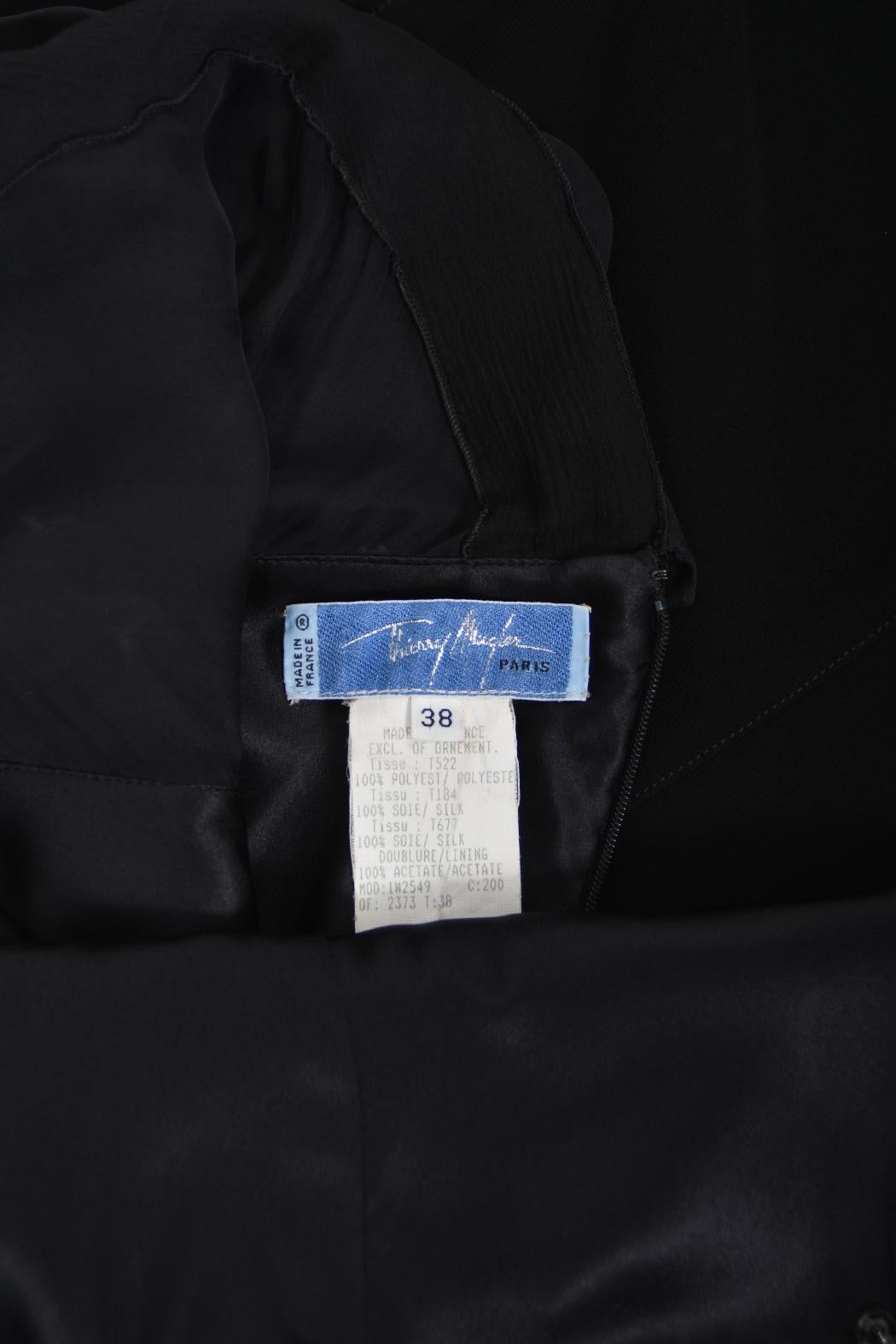 1998 Thierry Mugler Documented Runway Sheer Black Silk Asymmetric High-Slit Gown 13