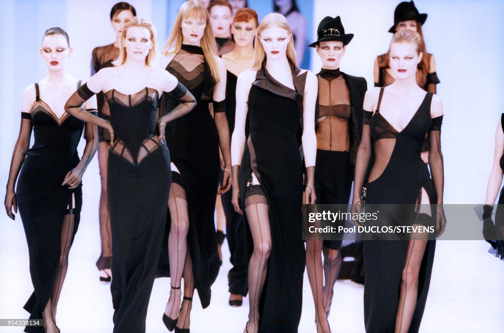 1998 Thierry Mugler Documented Runway Sheer Black Silk Asymmetric High-Slit Gown 2