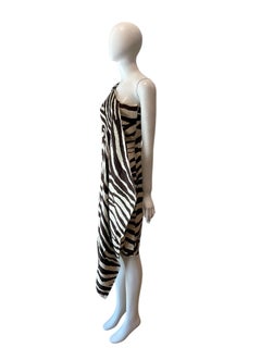 1998 Thierry Mugler runway silk zebra print draped one shoulder dress