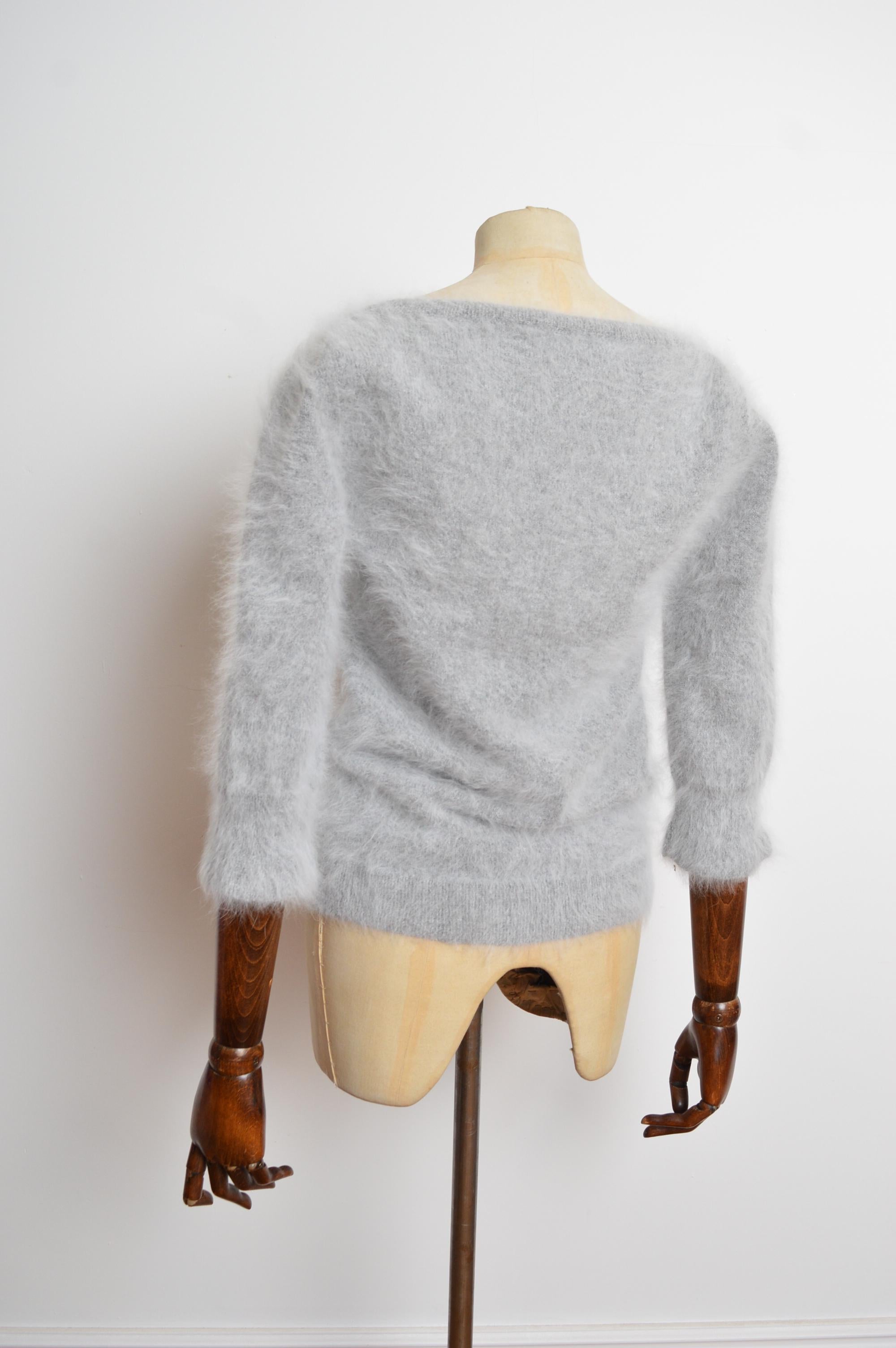 1998 Tom Ford Era GUCCI Soft fluffy Grey Angora 3/4 Sleeve Knit Sweater - Jumper en vente 7