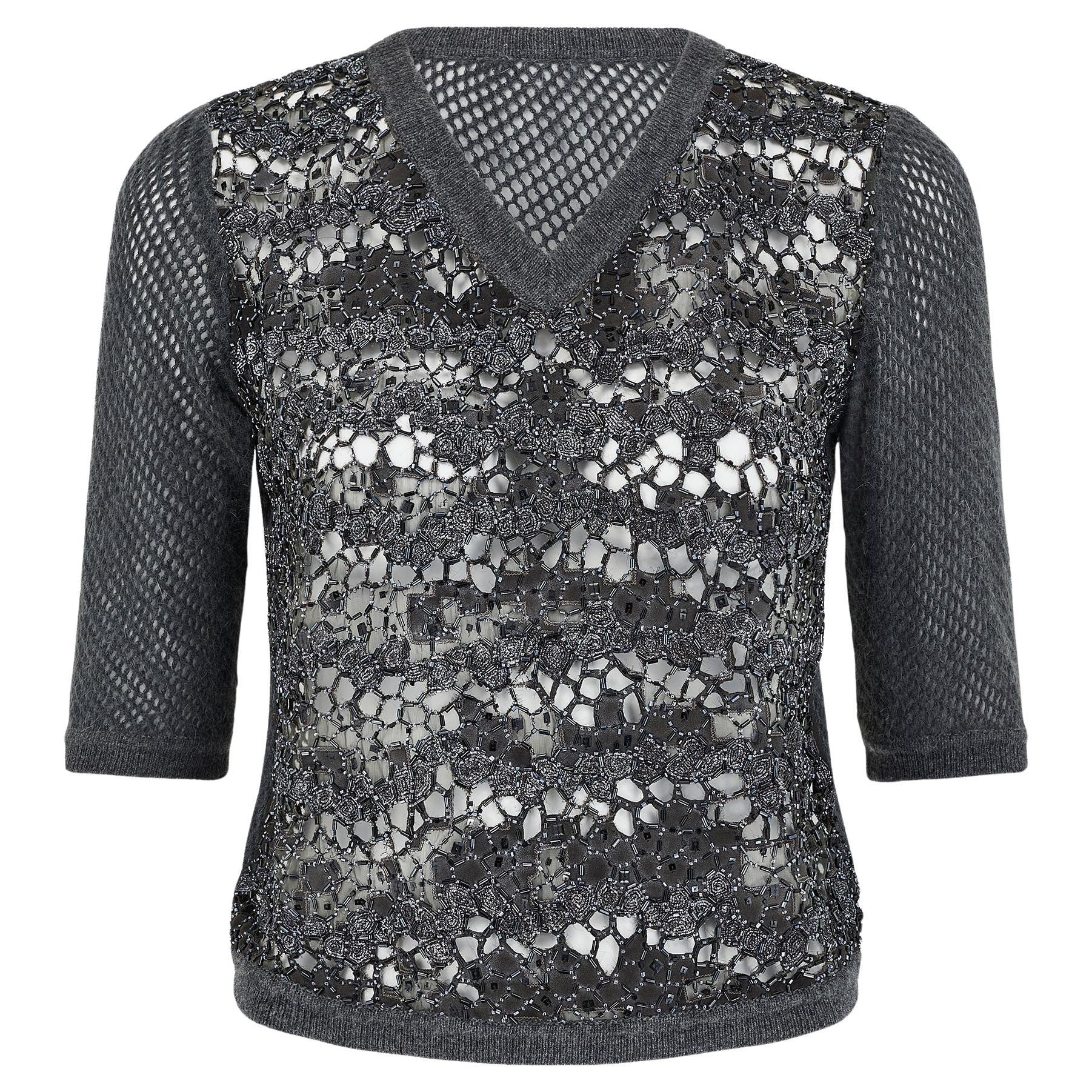 1998 Valentino Haute Couture Cashmere and Leather Embellished Jumper For Sale