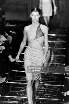 1998 Versace Couture Black Stretch Knit & Sheer Silk Cut-Out Hourglass Gown