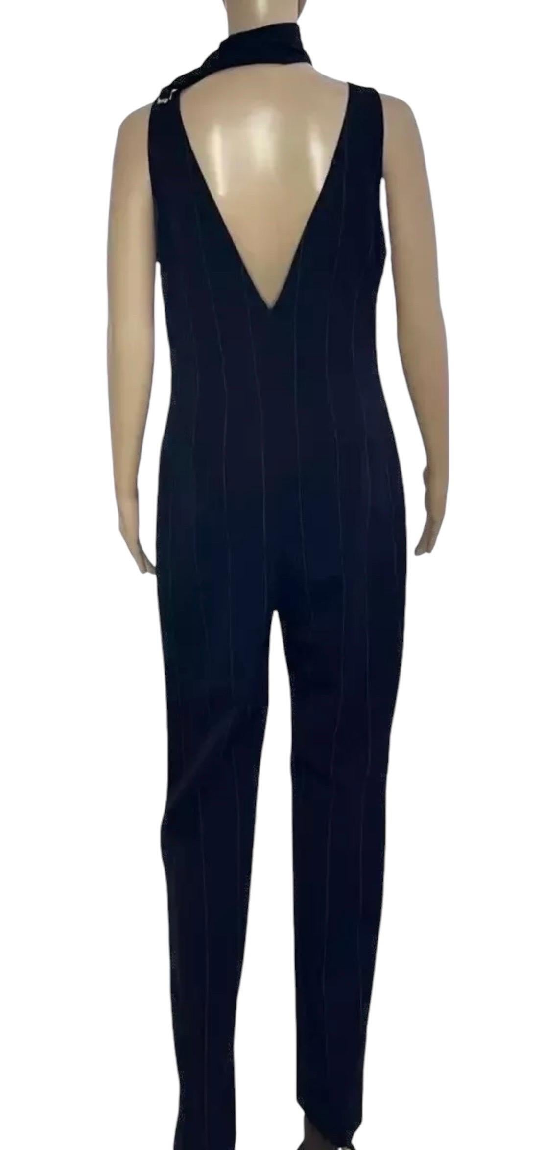 1998 Vintage Gianni Versace Couture Pinstripe Jumpsuit IT 42 NWT For Sale 1