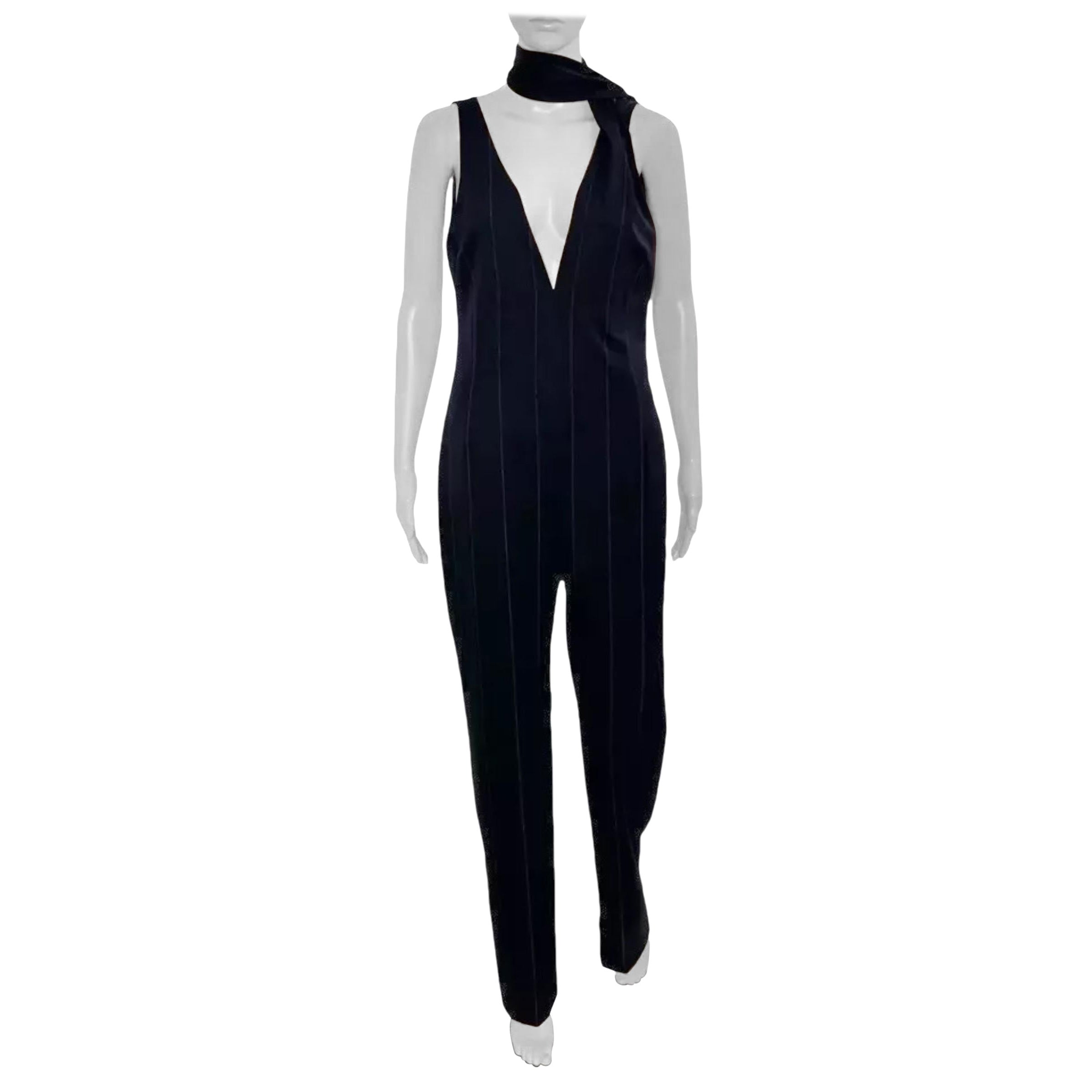 1998 Vintage Gianni Versace Couture Nadelstreifen-Overall IT 42 neu mit Etikett im Angebot