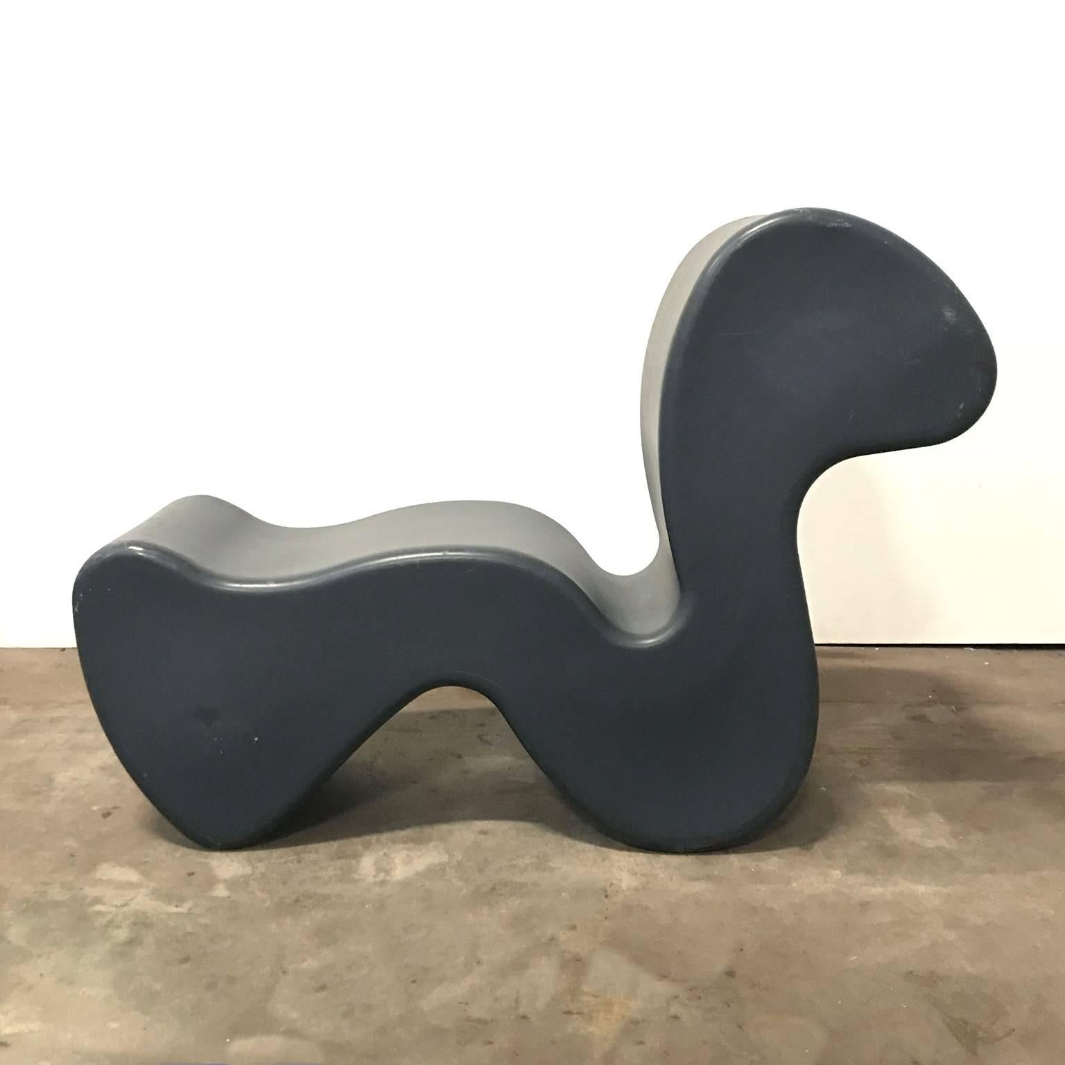 Phantom in dark grey / black. Original Phantom chair/table in plastic including marks and stamps. Multiuse chair, bench, table designed by Verner Panton. By rotating the form you can change its function; high back lounge chair, deep seated lounge