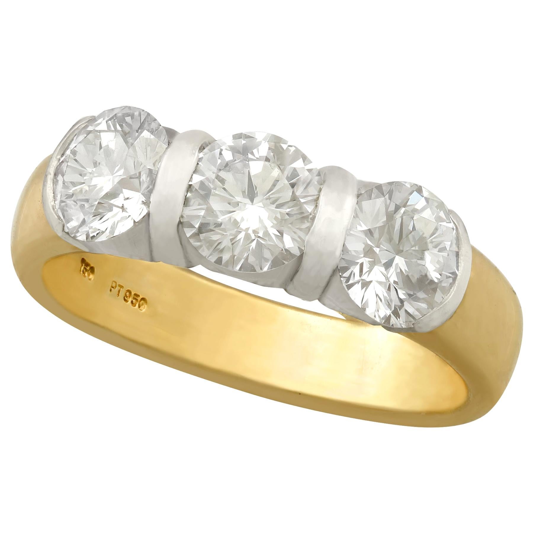 1999 2.13 Carat Diamond Yellow Gold Platinum Set Trilogy Ring by Tiffany & Co