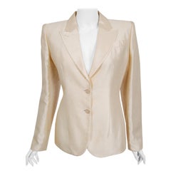 1999 Alexander Mcqueen Lifetime Creme Silk Embroidered Illusion Blazer Jacket