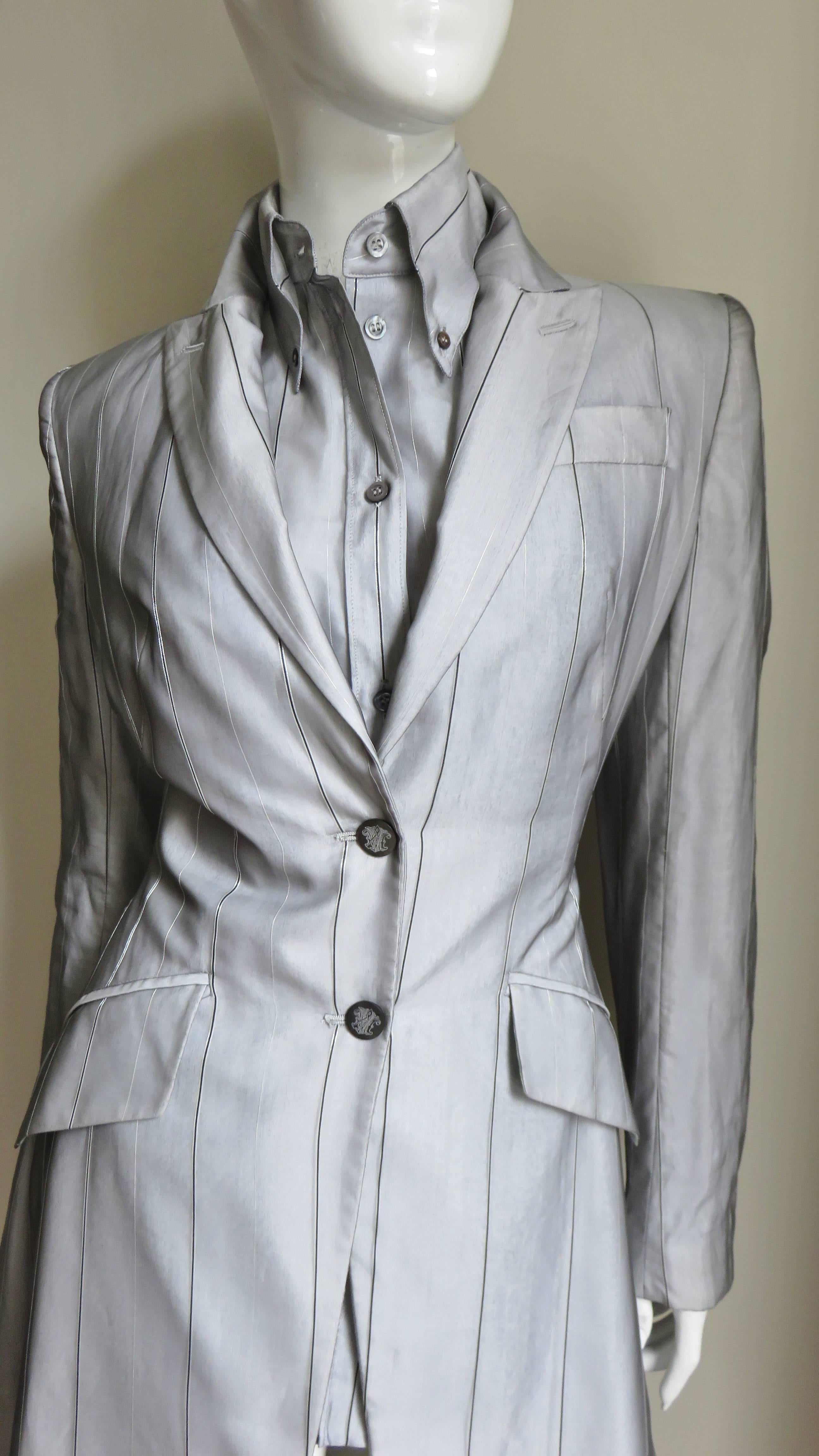 Gray Alexander McQueen New 1999 Silk Shirt and Long Jacket