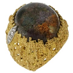 1999 Andrew Grima Dendritic Agate, Diamond and Textured Gold Ring