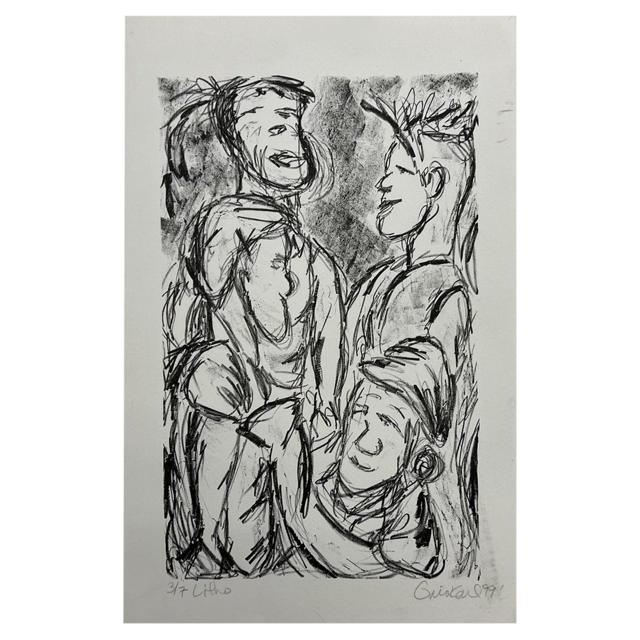1999 Kunst von Gina Kail Lithographie 3/7 Abstrakte männliche Figuren