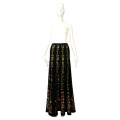2000 AZZEDINE ALAIA black floral intarsia knit maxi skirt