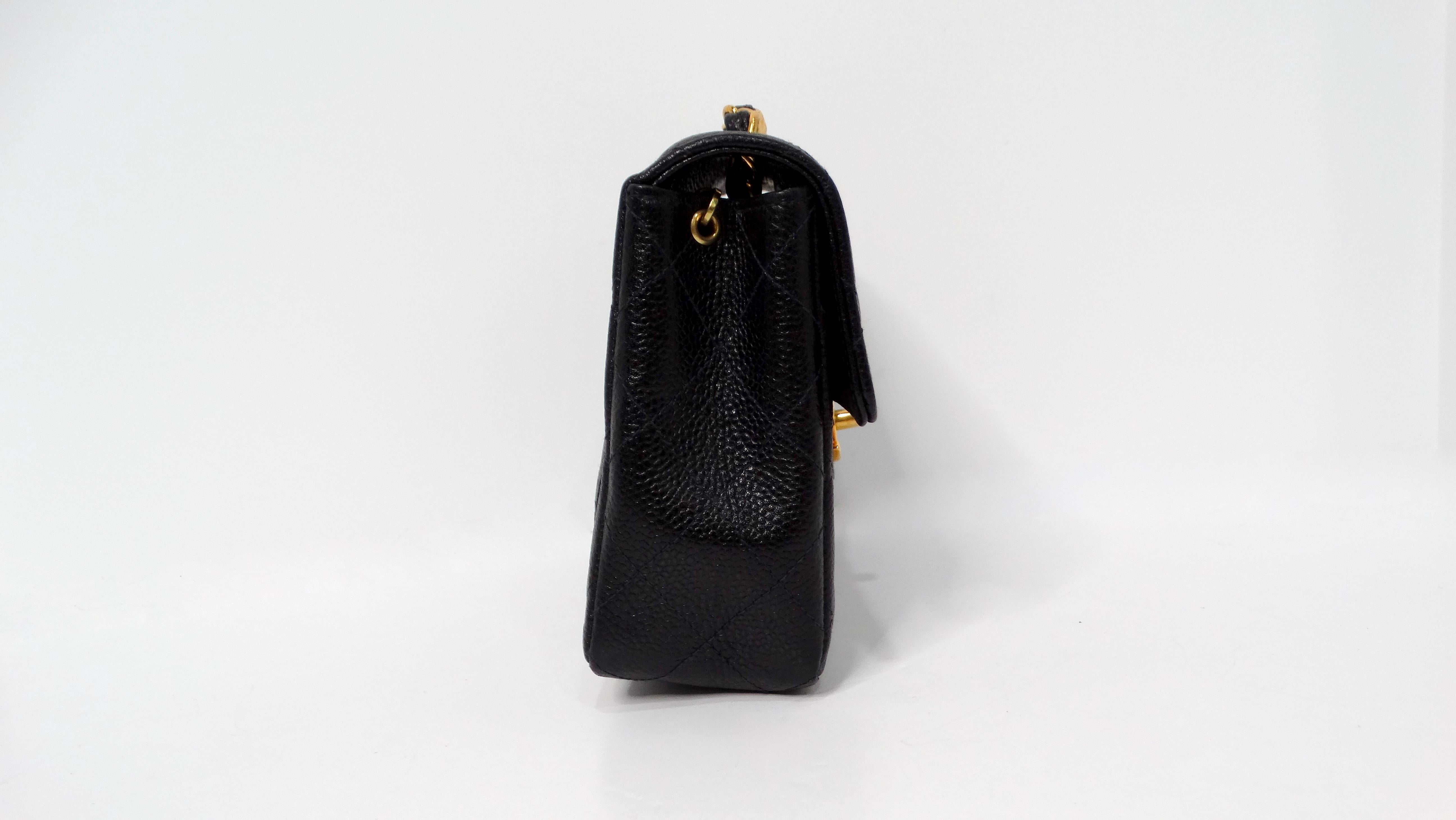 1999 Black Chanel Square Mini Caviar Leather Flap Bag For Sale 1