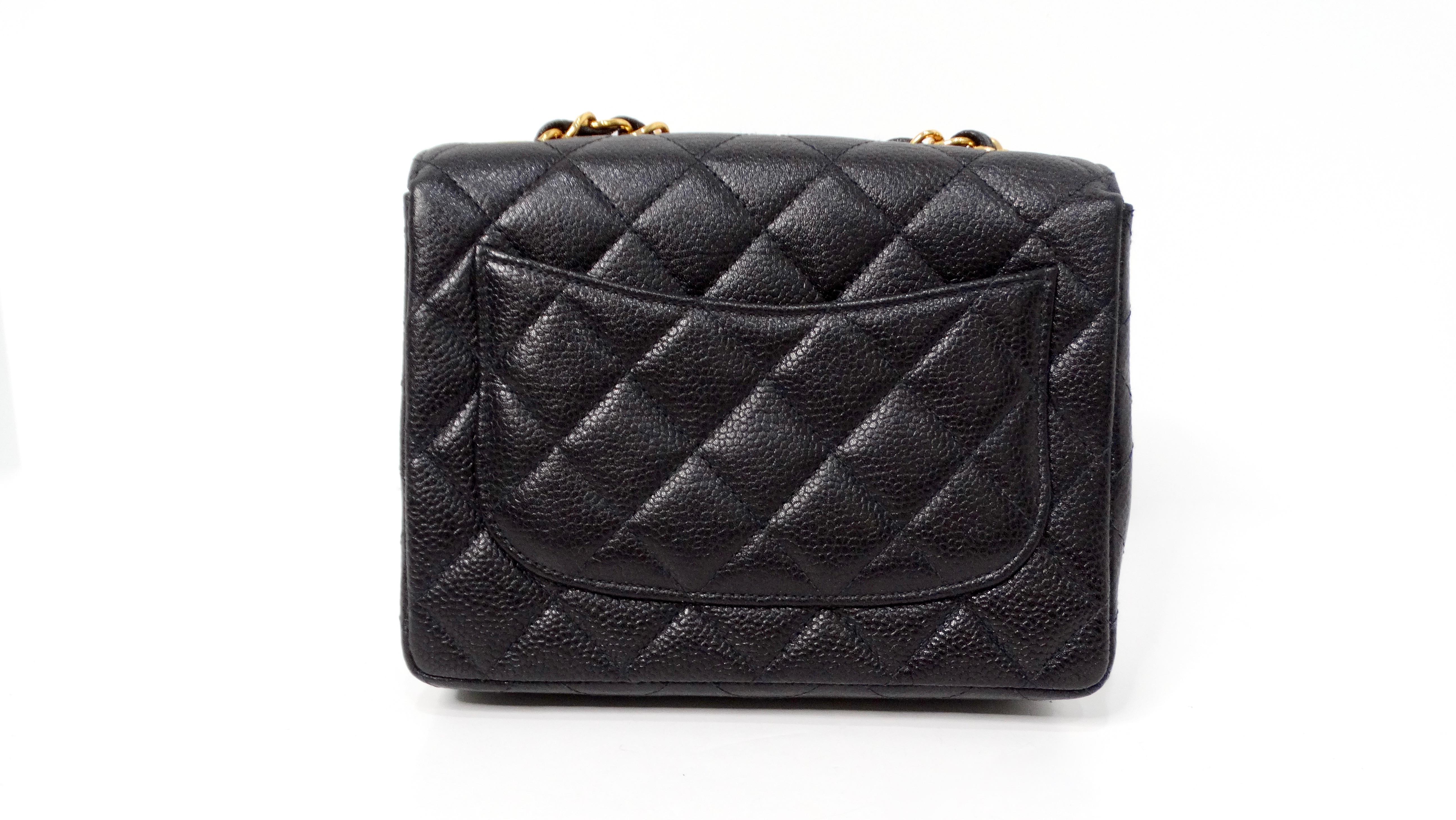 1999 Black Chanel Square Mini Caviar Leather Flap Bag For Sale 2