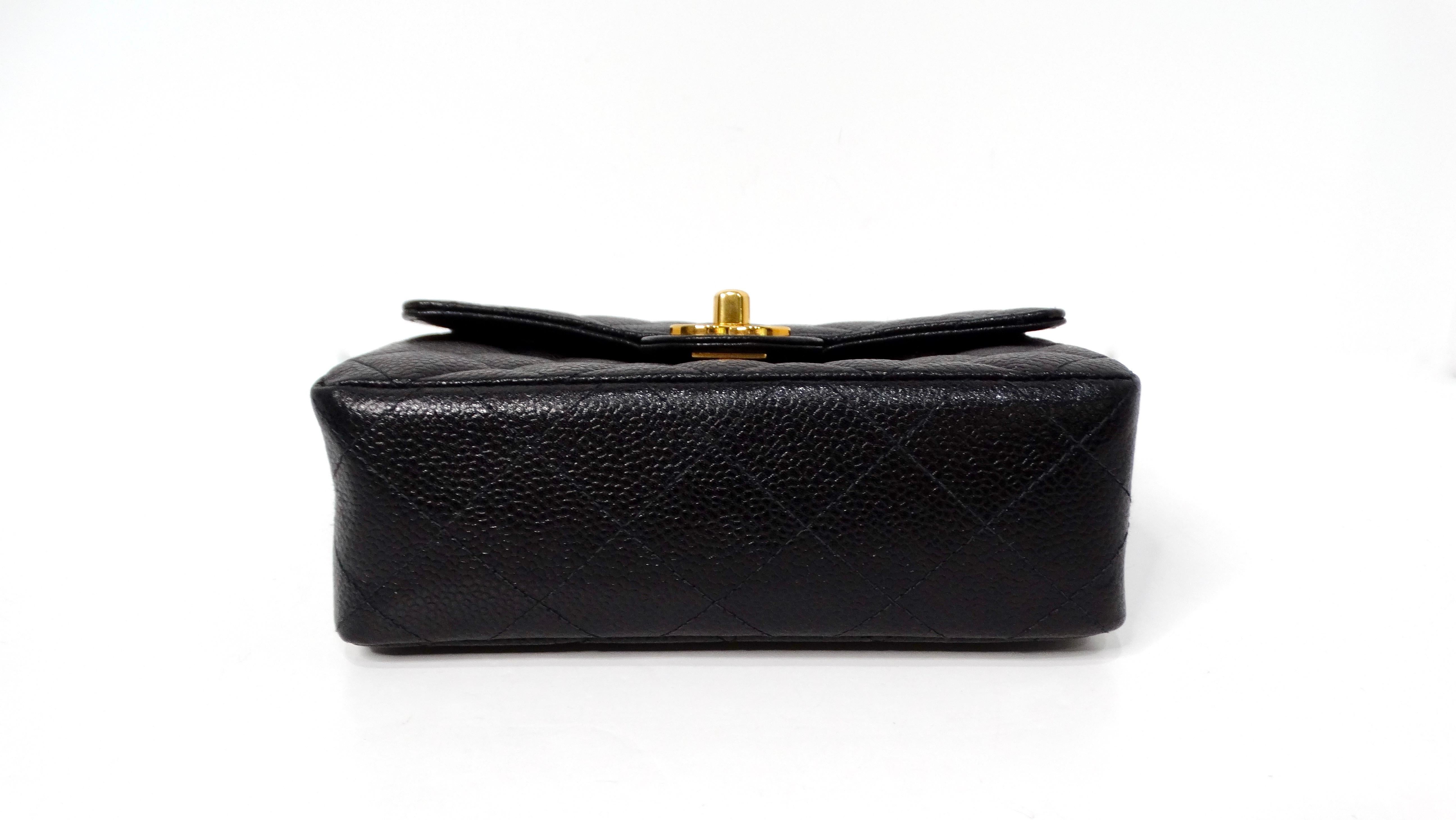 1999 Black Chanel Square Mini Caviar Leather Flap Bag For Sale 4