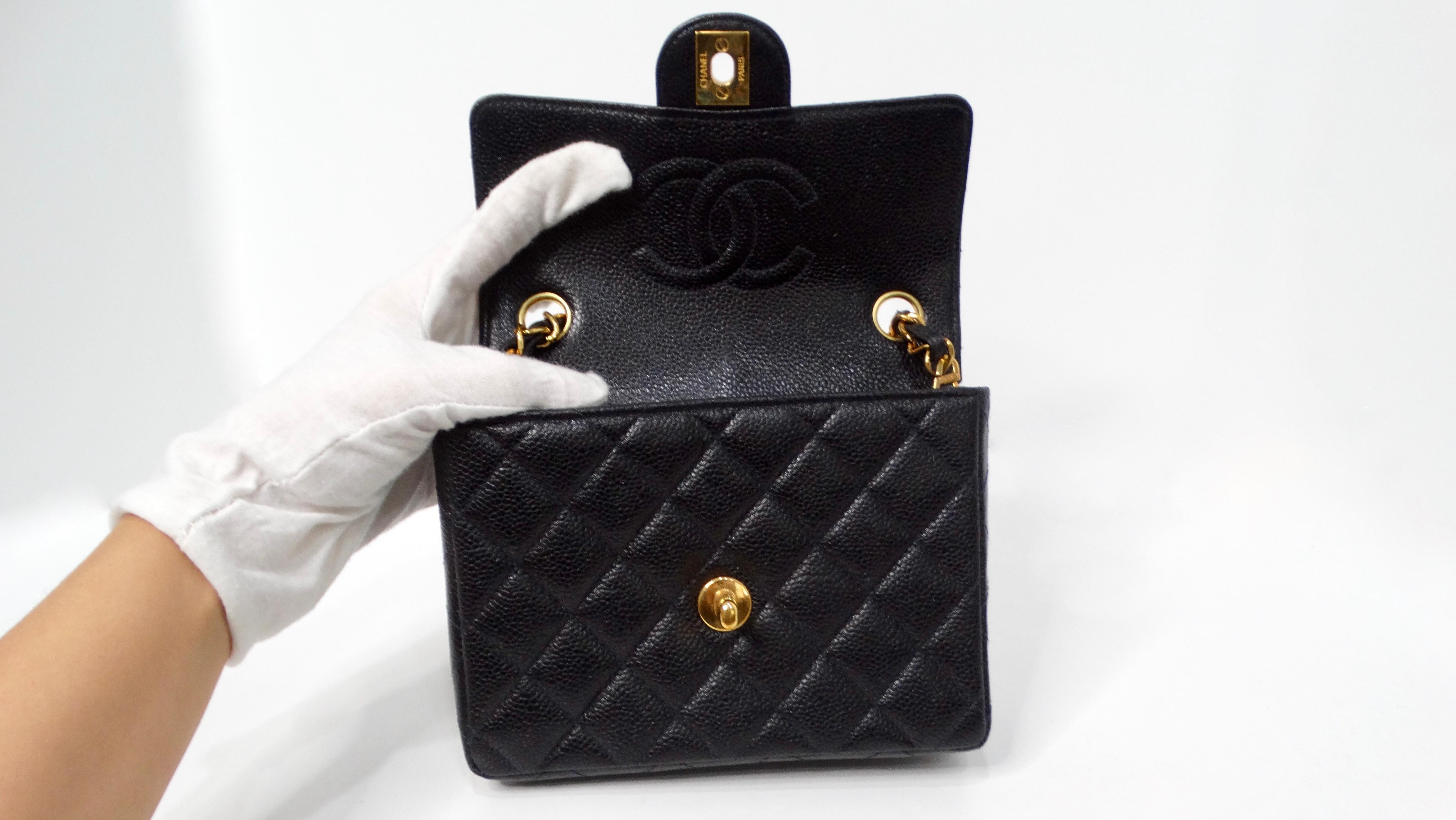 1999 Black Chanel Square Mini Caviar Leather Flap Bag For Sale 5