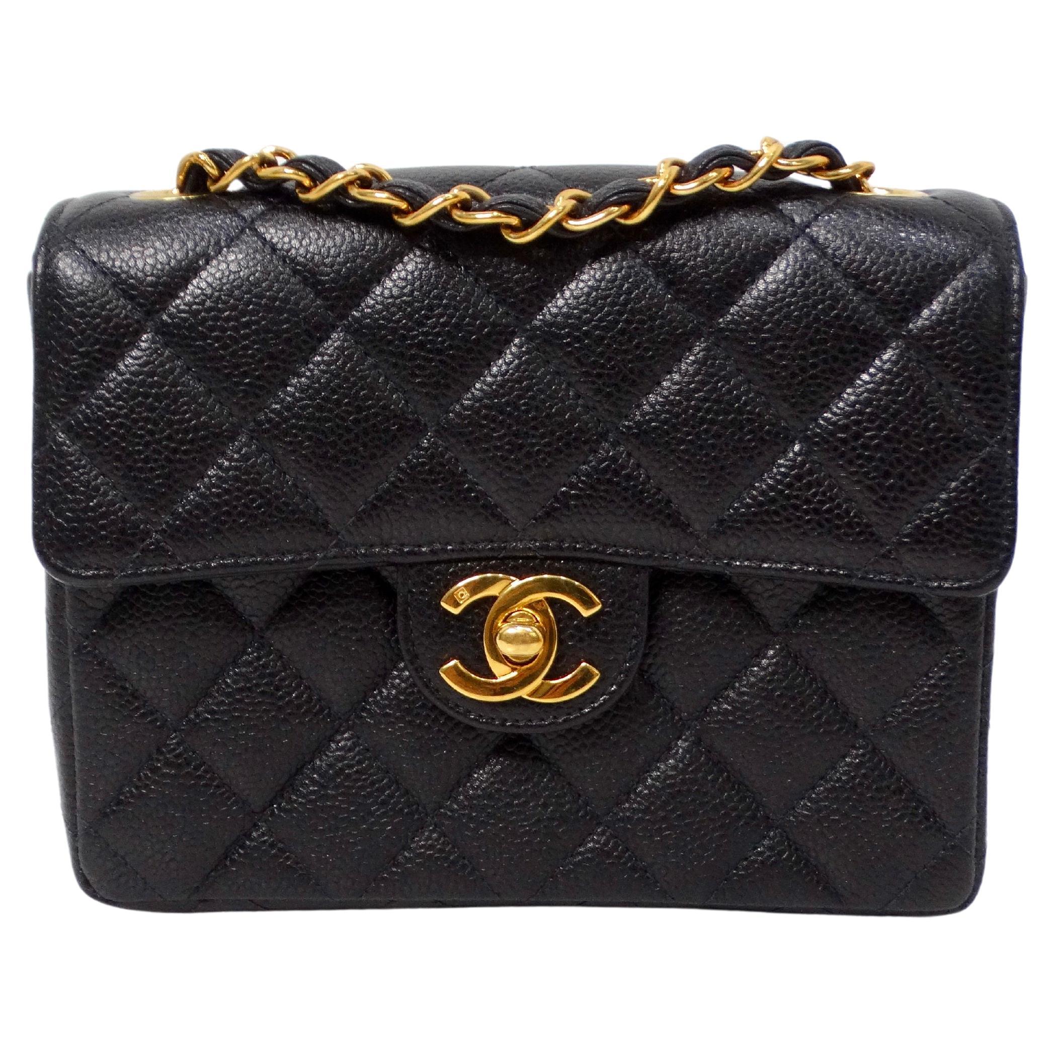 1999 Black Chanel Square Mini Caviar Leather Flap Bag For Sale