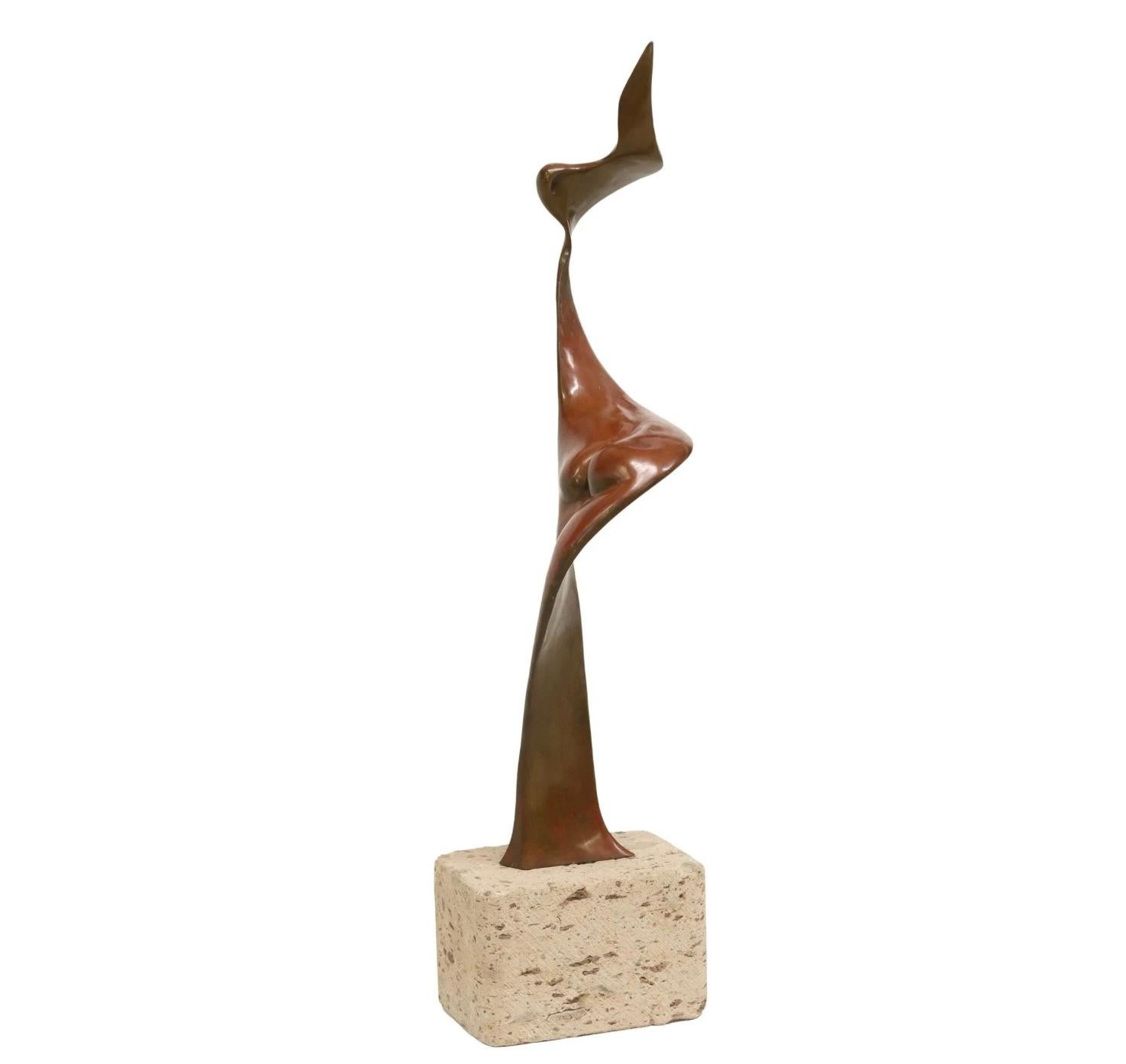 A wonderful bronze abstract in the form of a female nude mounted on a terrazzo base. It is by the noted Mexican artist Jonas Gutierrez Castillo. It is signed Jonas 99 PA near the base. PA stands for Pruebas de Artista or Artist's Proof. The bronze