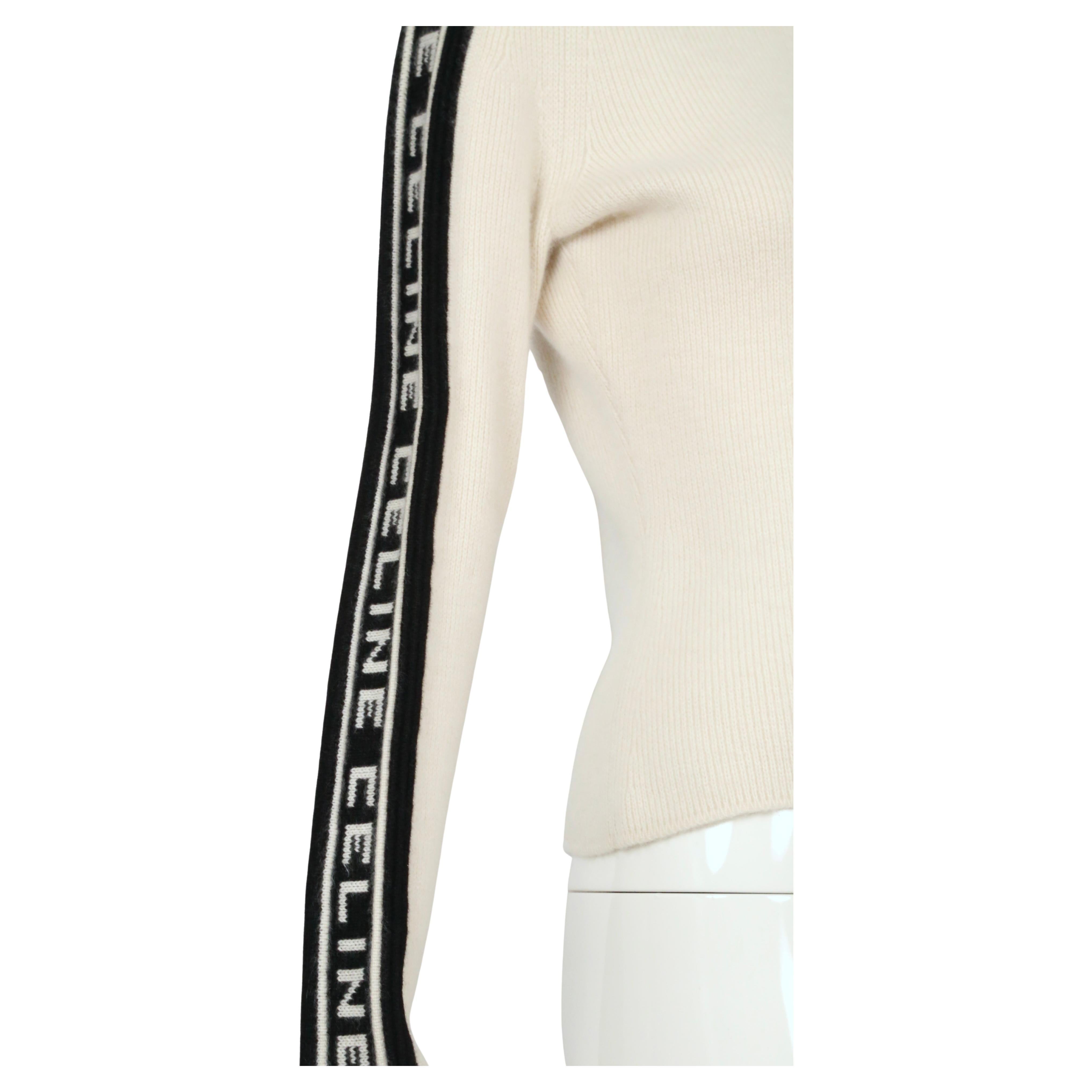 Women's or Men's 1999 CELINE cream and black cashmere logo sweater For Sale