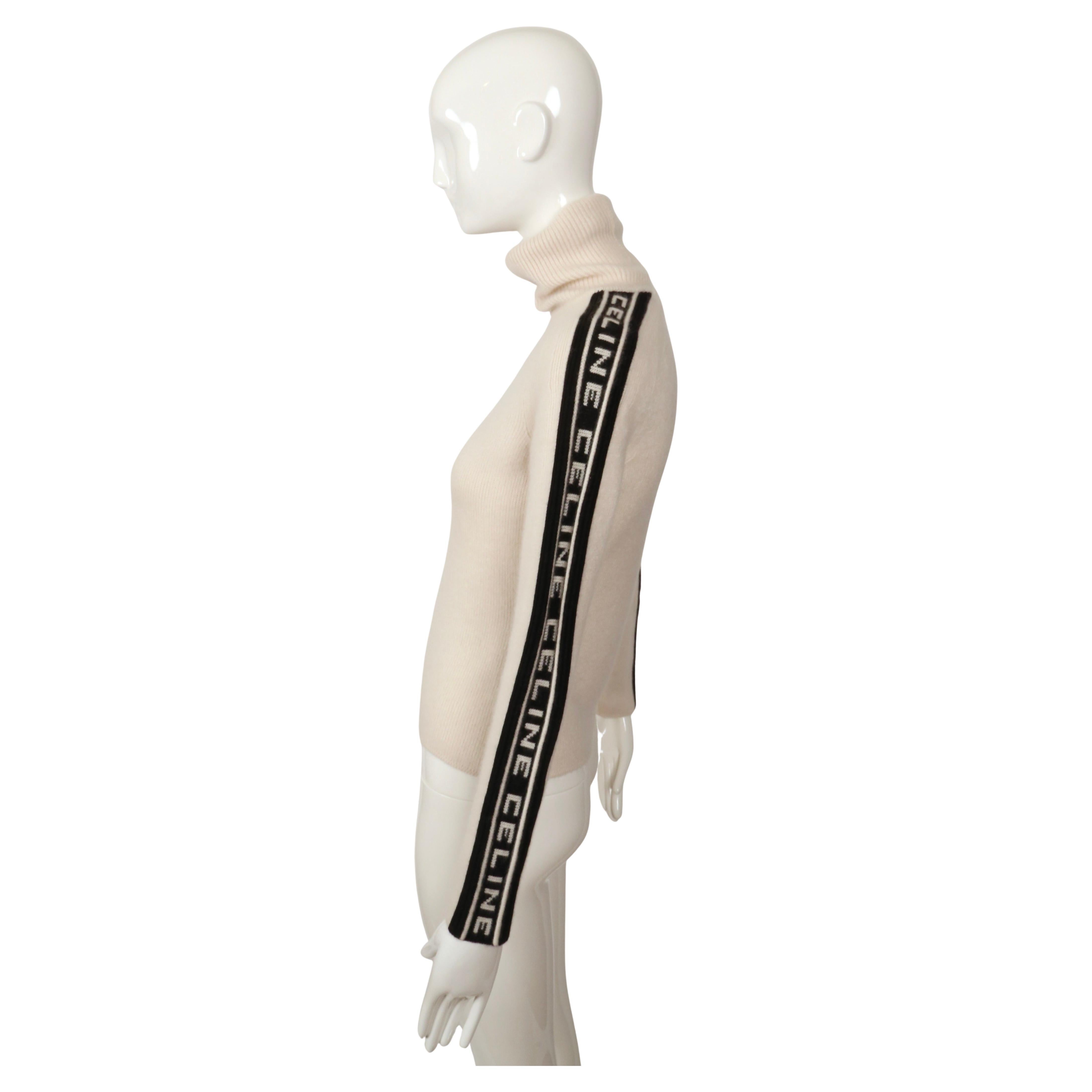 1999 CELINE cream and black cashmere logo sweater For Sale 2