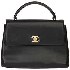 1999 Chanel Black Caviar Leather Vintage Classic Kelly